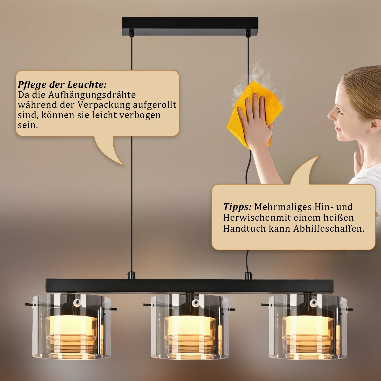 ZMH LED Pendelleuchte 3 Flammig Glas Höhenverstellbar Esstisch Hängelampe für Esszimmer Wohnzimmer - Image 9
