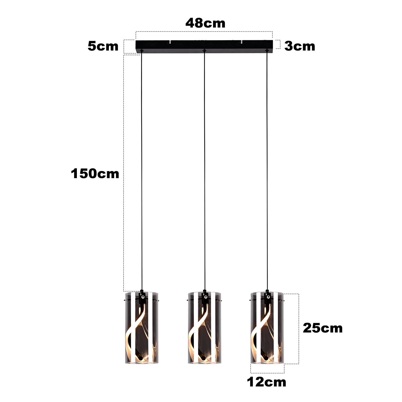 ZMH LED Pendelleuchte 3 Flammig Rauchgrau Glas Retro Hängelampe Flurlampe für Wohnzimmer Esszimmer - Image 5