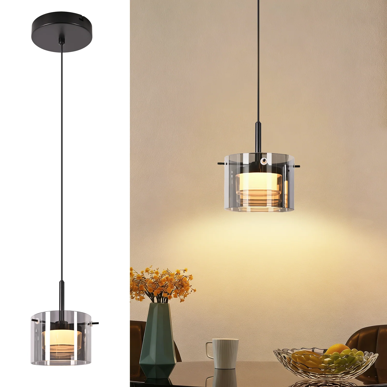 ZMH LED Pendelleuchte Glas 1 Flammig 140cm Höhenverstellbar Hängelampe für Esszimmer Wohnzimmer Flur - Image 2