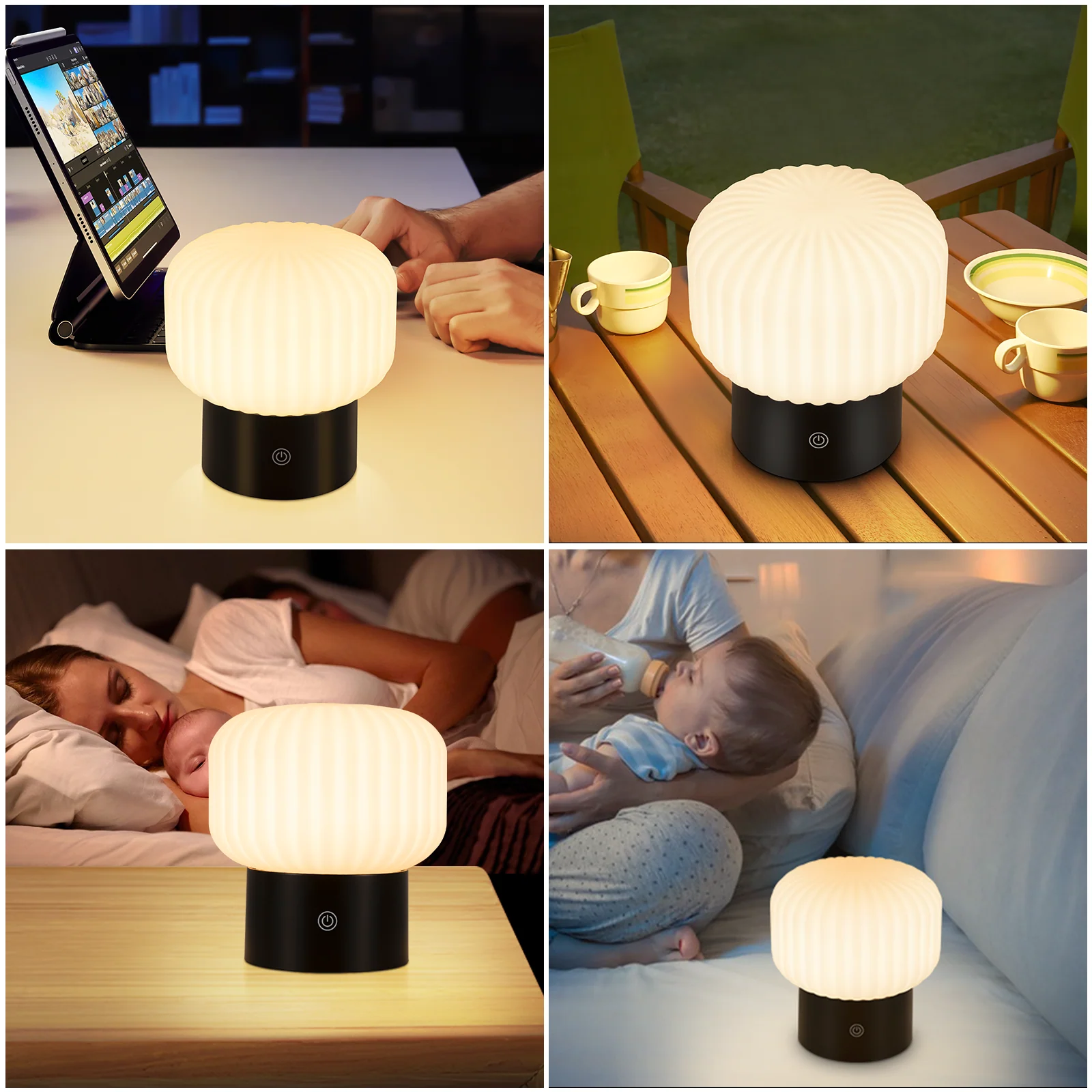ZMH LED Tischlampe Kabellos Akku Weiß Dimmbar Touch Aufladbar Pilz Glas Nachttischlampe - Image 12