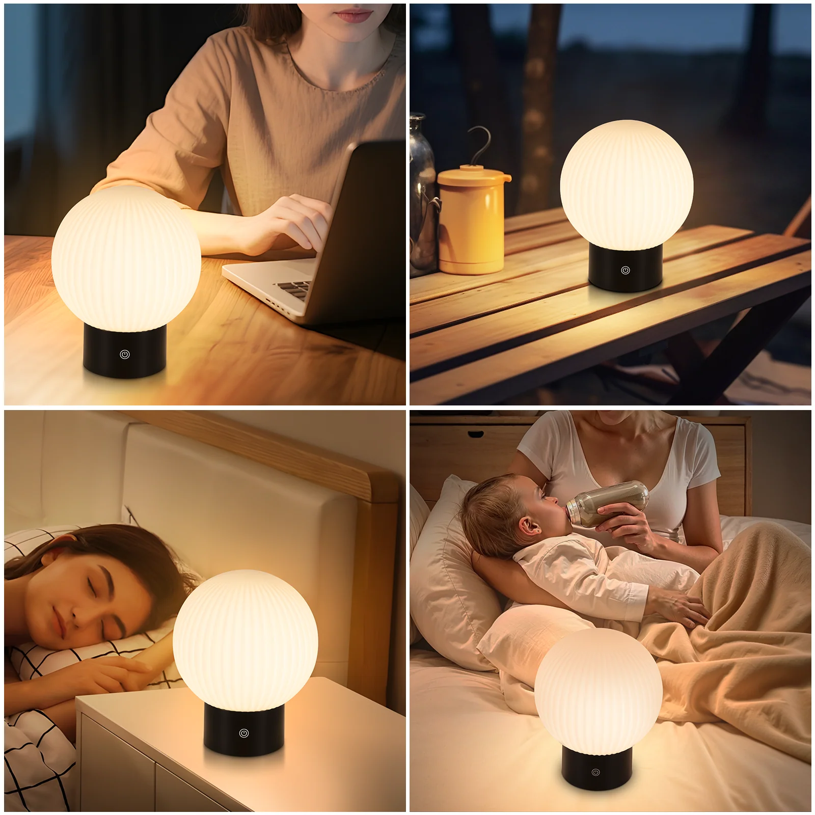ZMH LED Tischlampe Kabellos Akku Weiß Dimmbar Touch Aufladbar Pilz Glas Nachttischlampe - Image 30