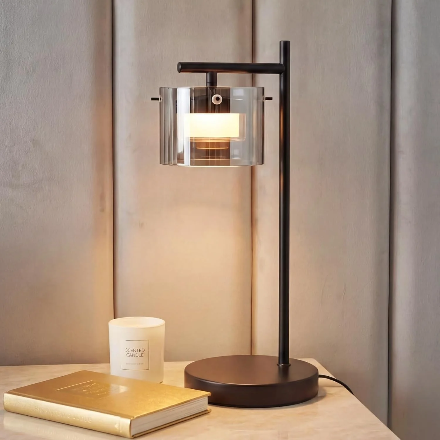 ZMH LED Tischlampe Rauchglas 8W Warmweiß Nachttischlampe für Wohnzimmer Schlafzimmer Büro - Image 2