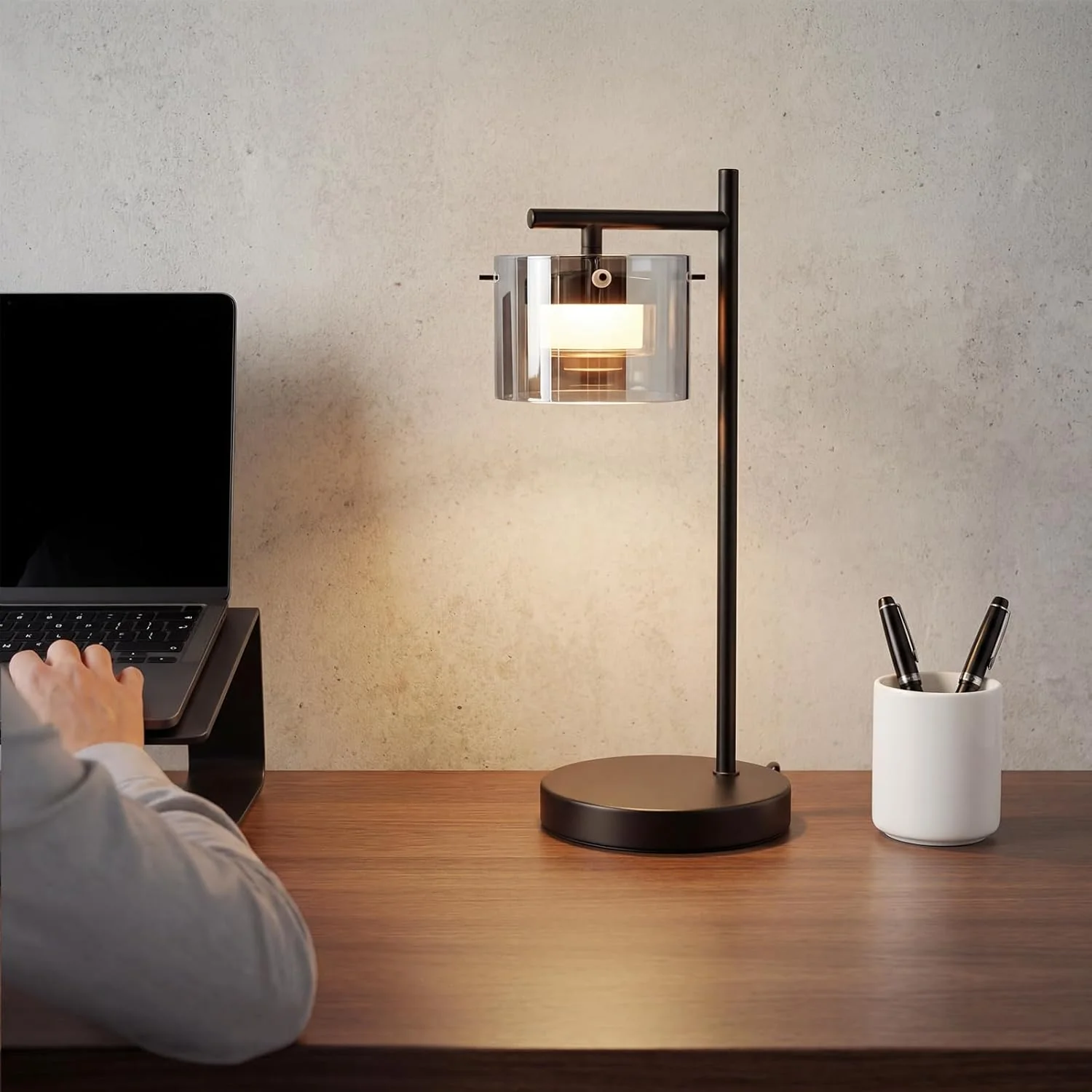 ZMH LED Tischlampe Rauchglas 8W Warmweiß Nachttischlampe für Wohnzimmer Schlafzimmer Büro - Image 3