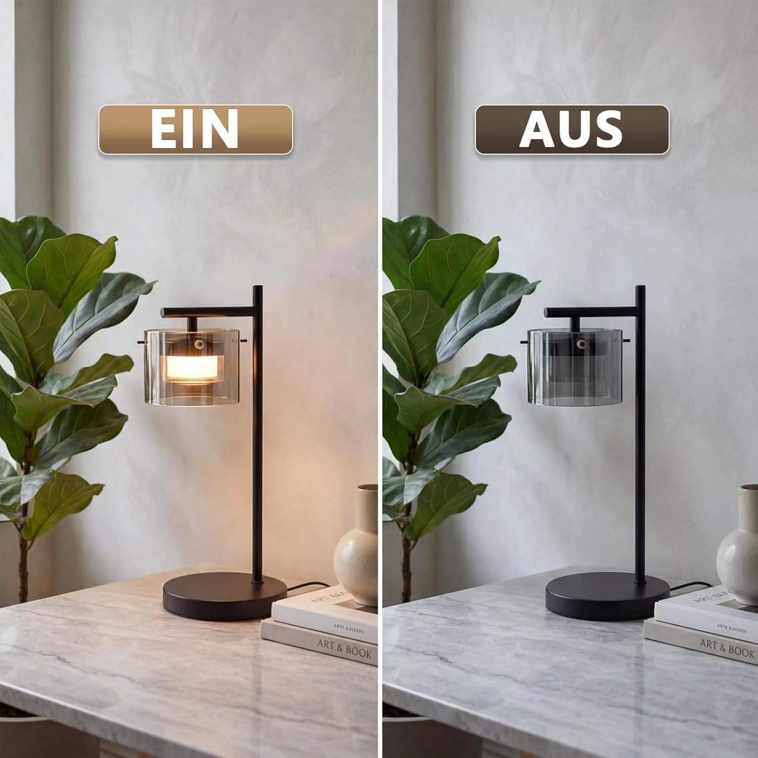 ZMH LED Tischlampe Rauchglas 8W Warmweiß Nachttischlampe für Wohnzimmer Schlafzimmer Büro - Image 6