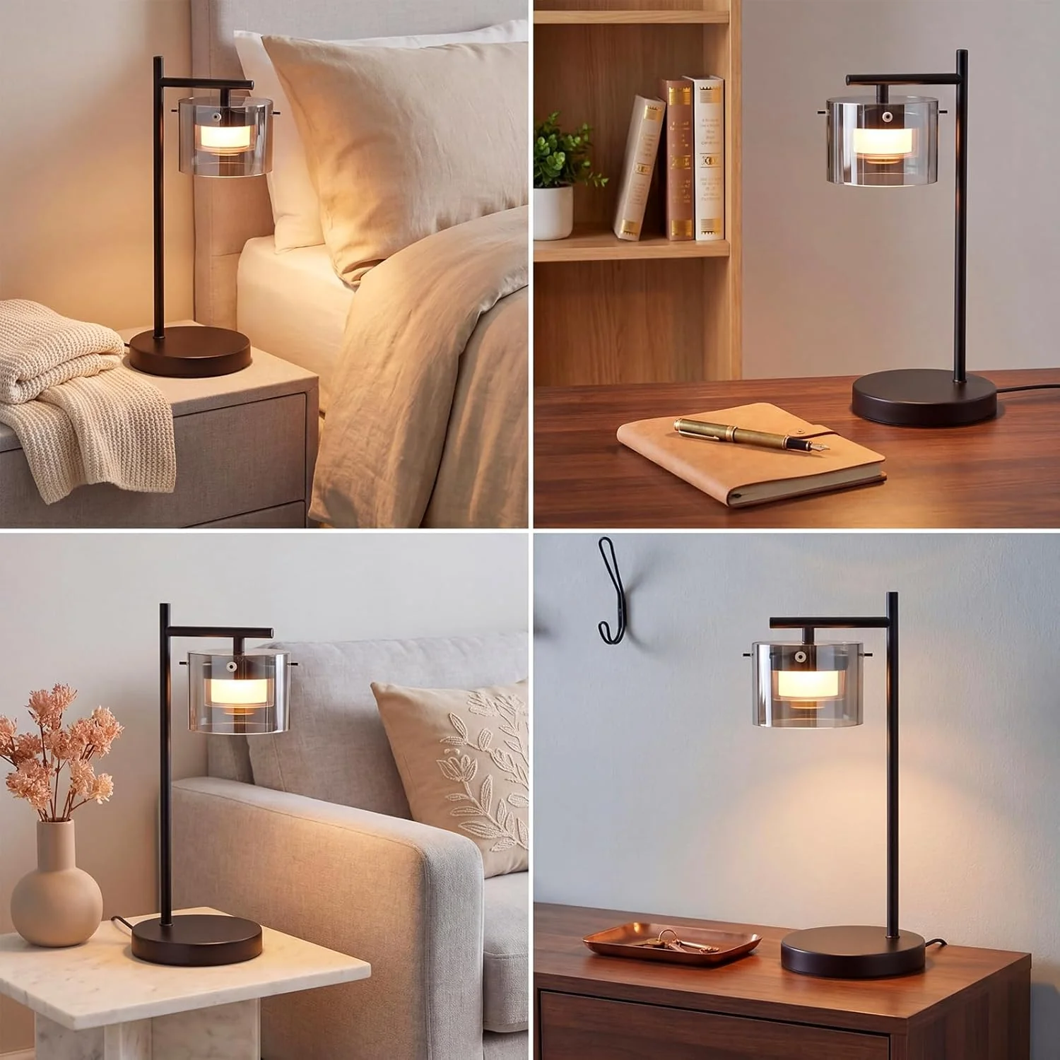 ZMH LED Tischlampe Rauchglas 8W Warmweiß Nachttischlampe für Wohnzimmer Schlafzimmer Büro - Image 8
