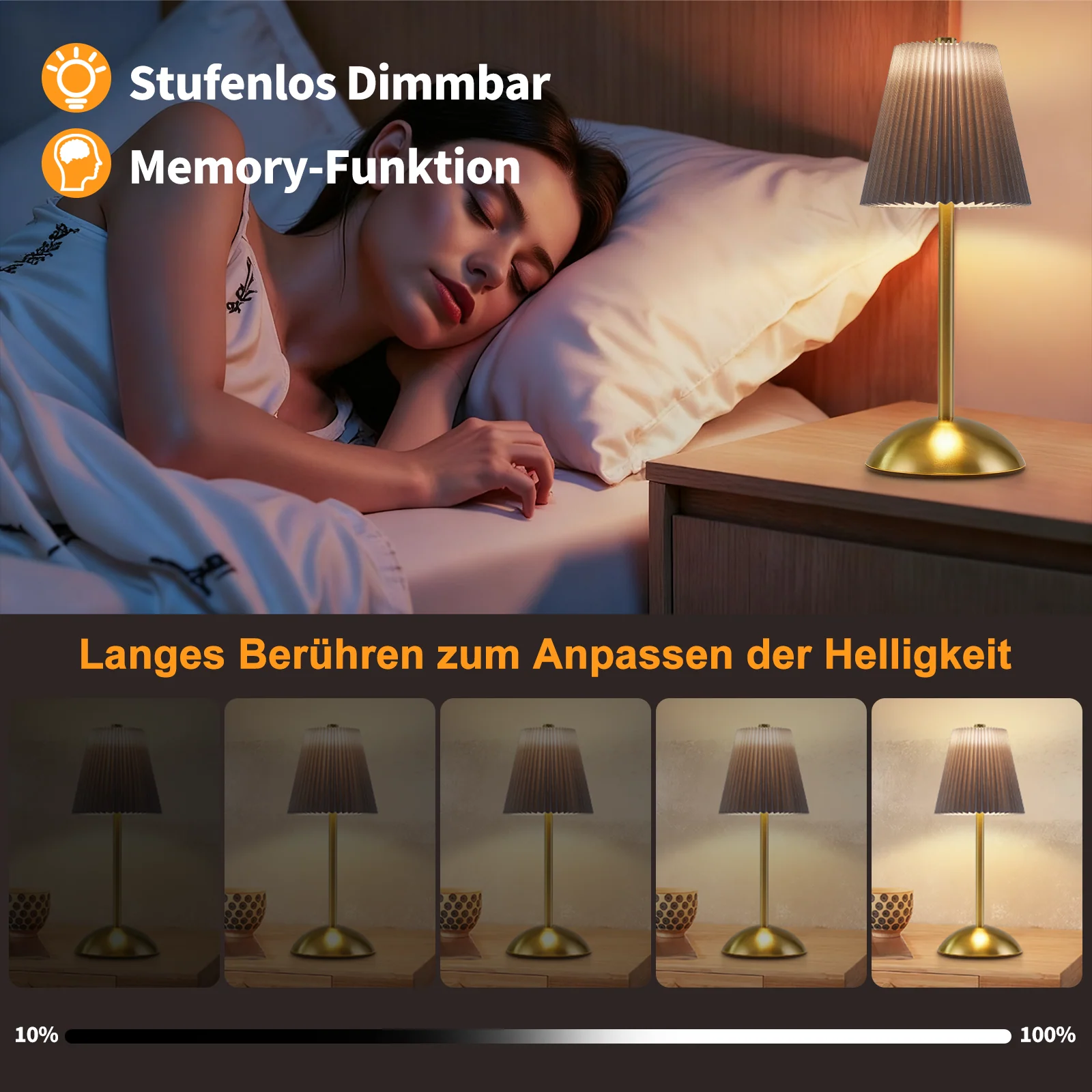 ZMH LED Tischleuchte Touch Dimmbar Modern Design Graublau Nachttischleuchte für Wohnzimmer 2er - Image 10