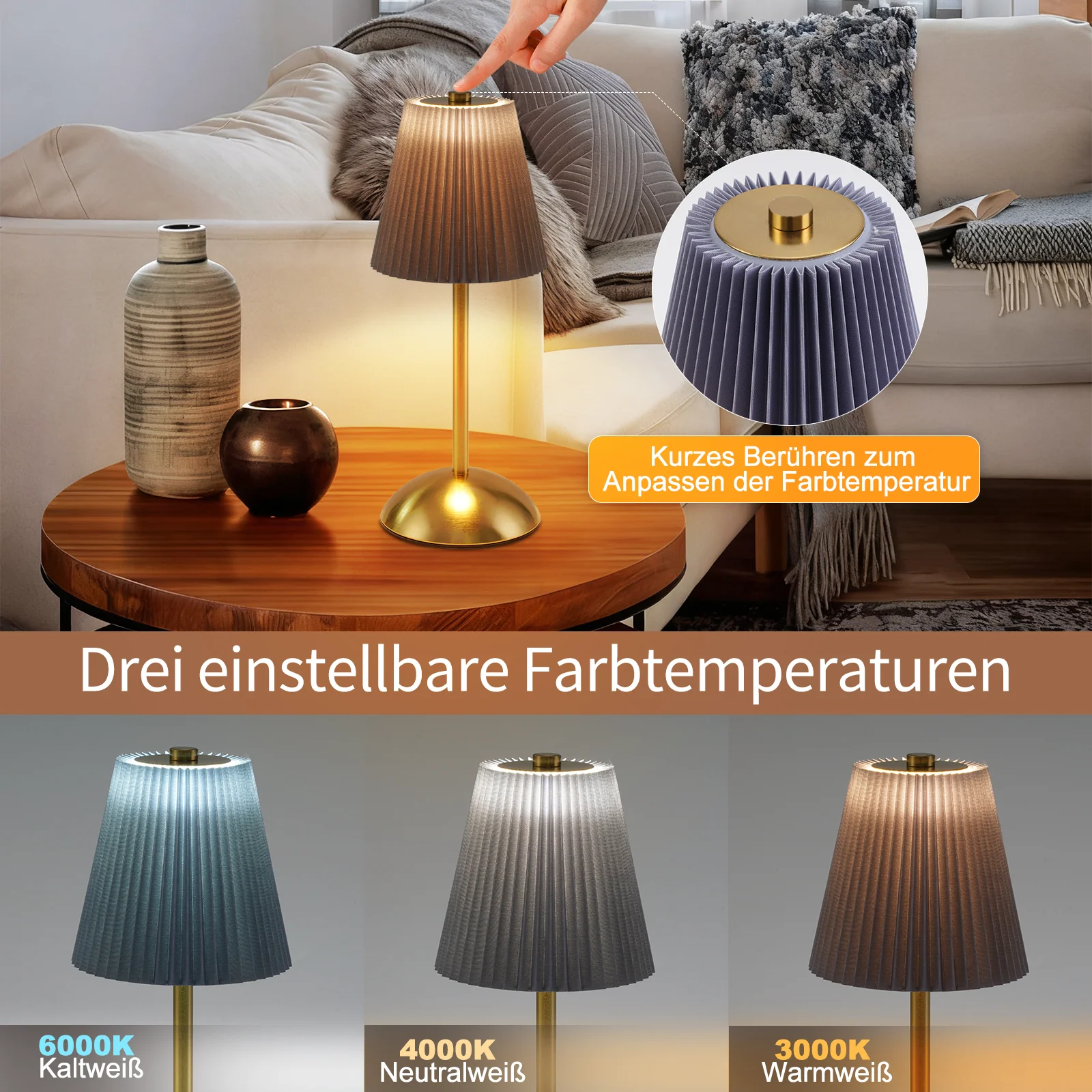 ZMH LED Tischleuchte Touch Dimmbar Modern Design Graublau Nachttischleuchte für Wohnzimmer 2er - Image 11