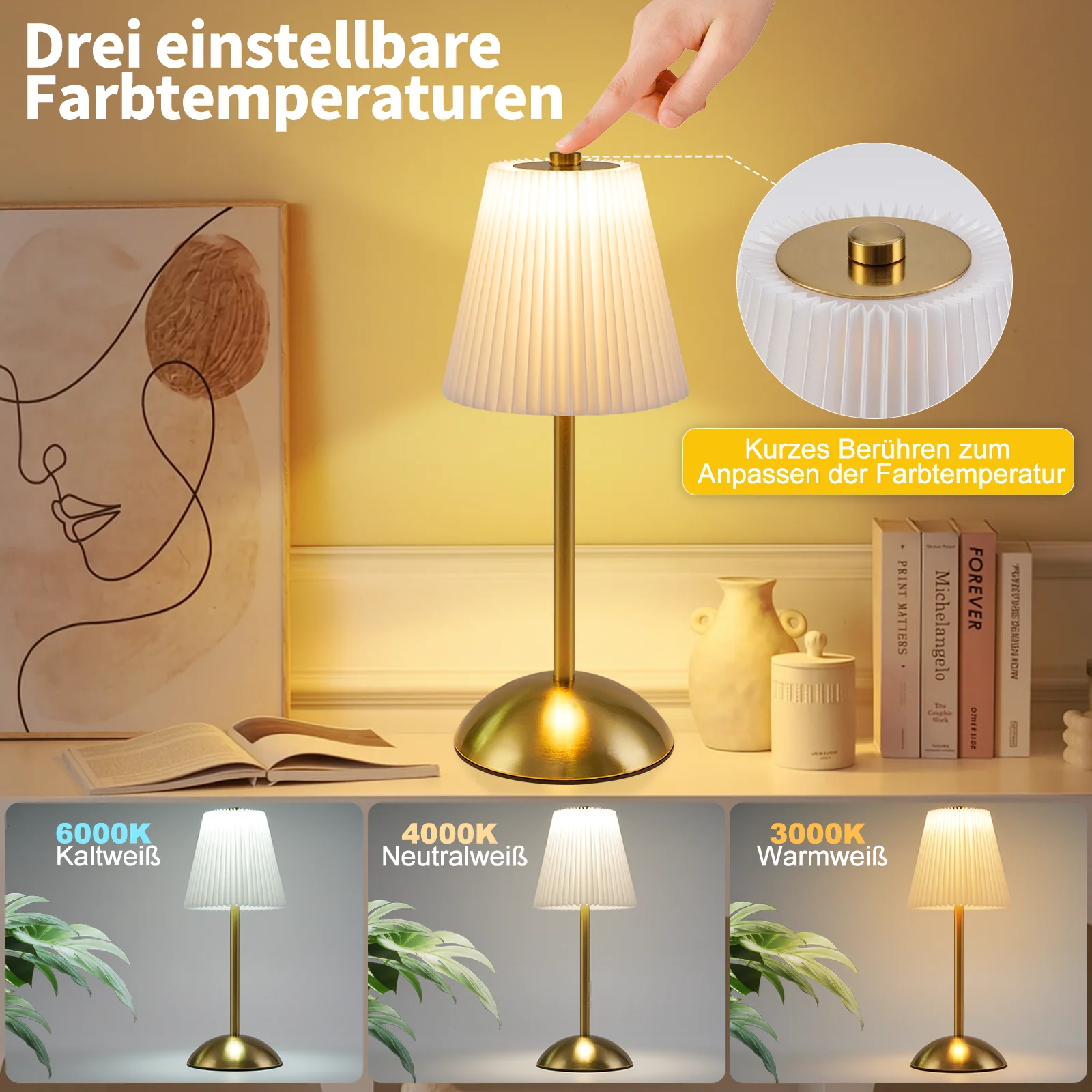 ZMH LED Tischleuchte Touch Dimmbar Modern Design Graublau Nachttischleuchte für Wohnzimmer 2er - Image 20