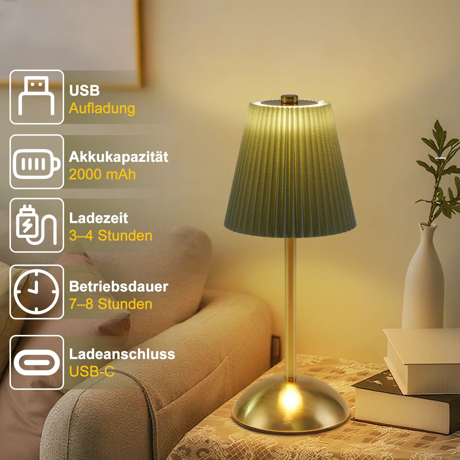 ZMH LED Tischleuchte Touch Dimmbar Modern Design Graublau Nachttischleuchte für Wohnzimmer 2er - Image 24