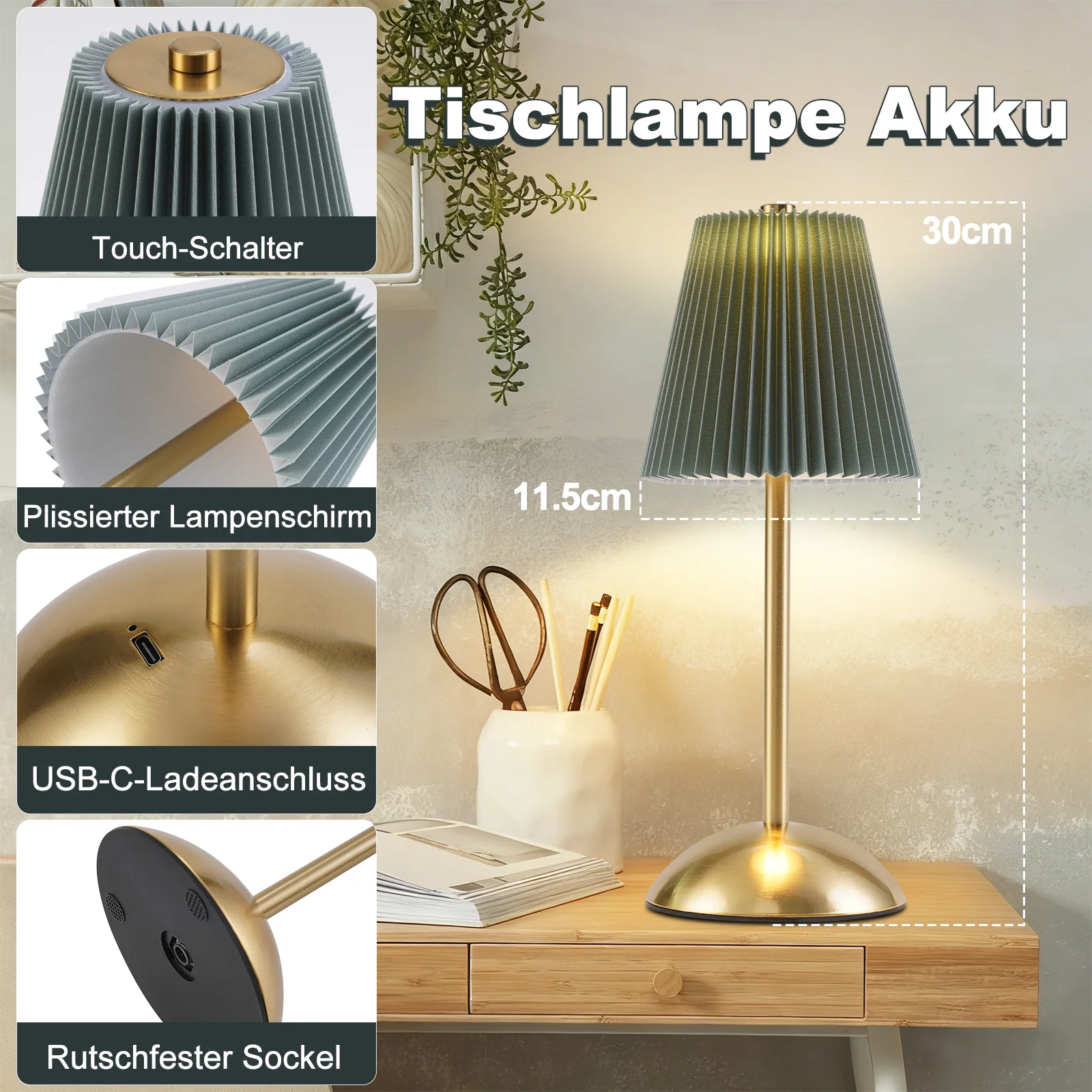 ZMH LED Tischleuchte Touch Dimmbar Modern Design Graublau Nachttischleuchte für Wohnzimmer 2er - Image 26