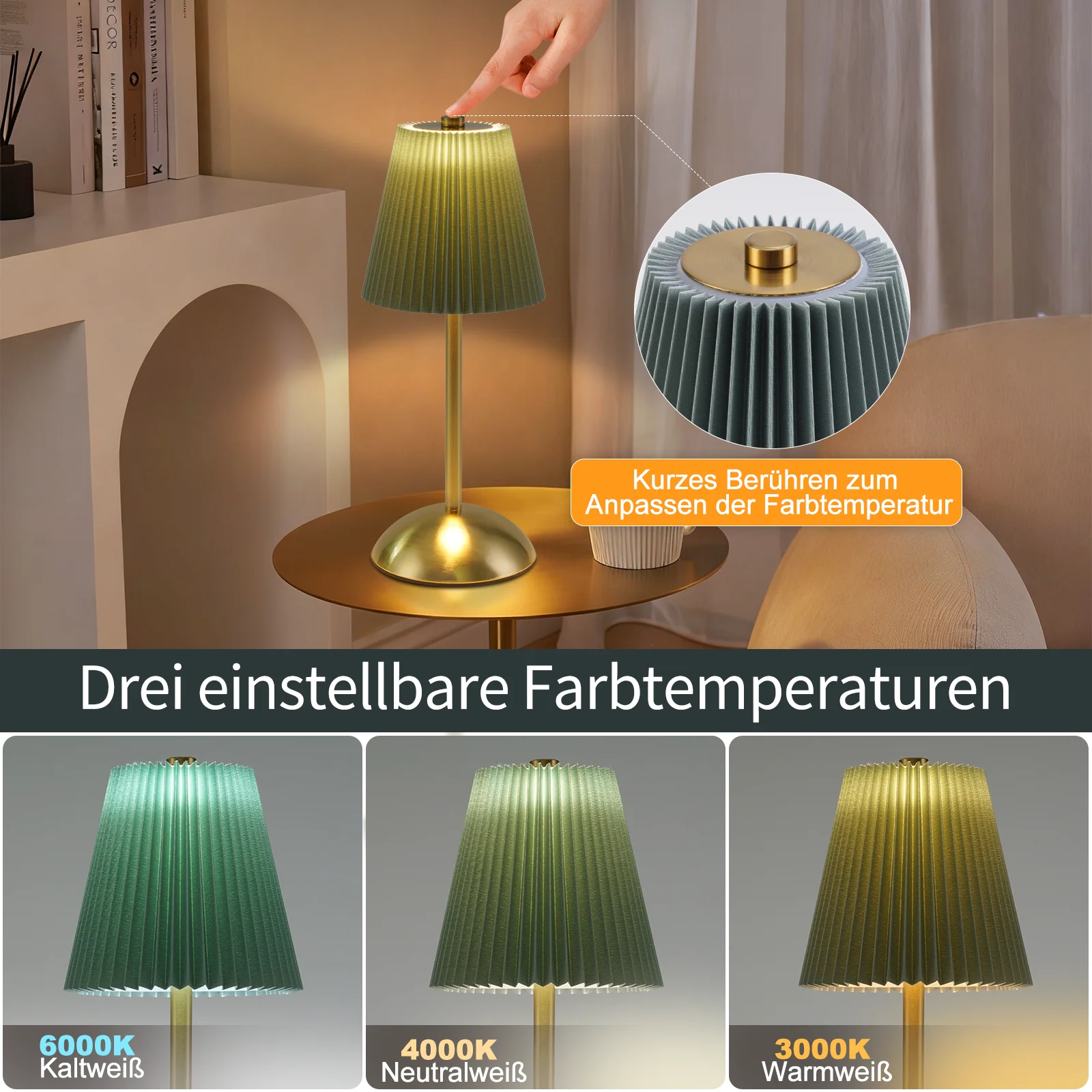 ZMH LED Tischleuchte Touch Dimmbar Modern Design Graublau Nachttischleuchte für Wohnzimmer 2er - Image 28