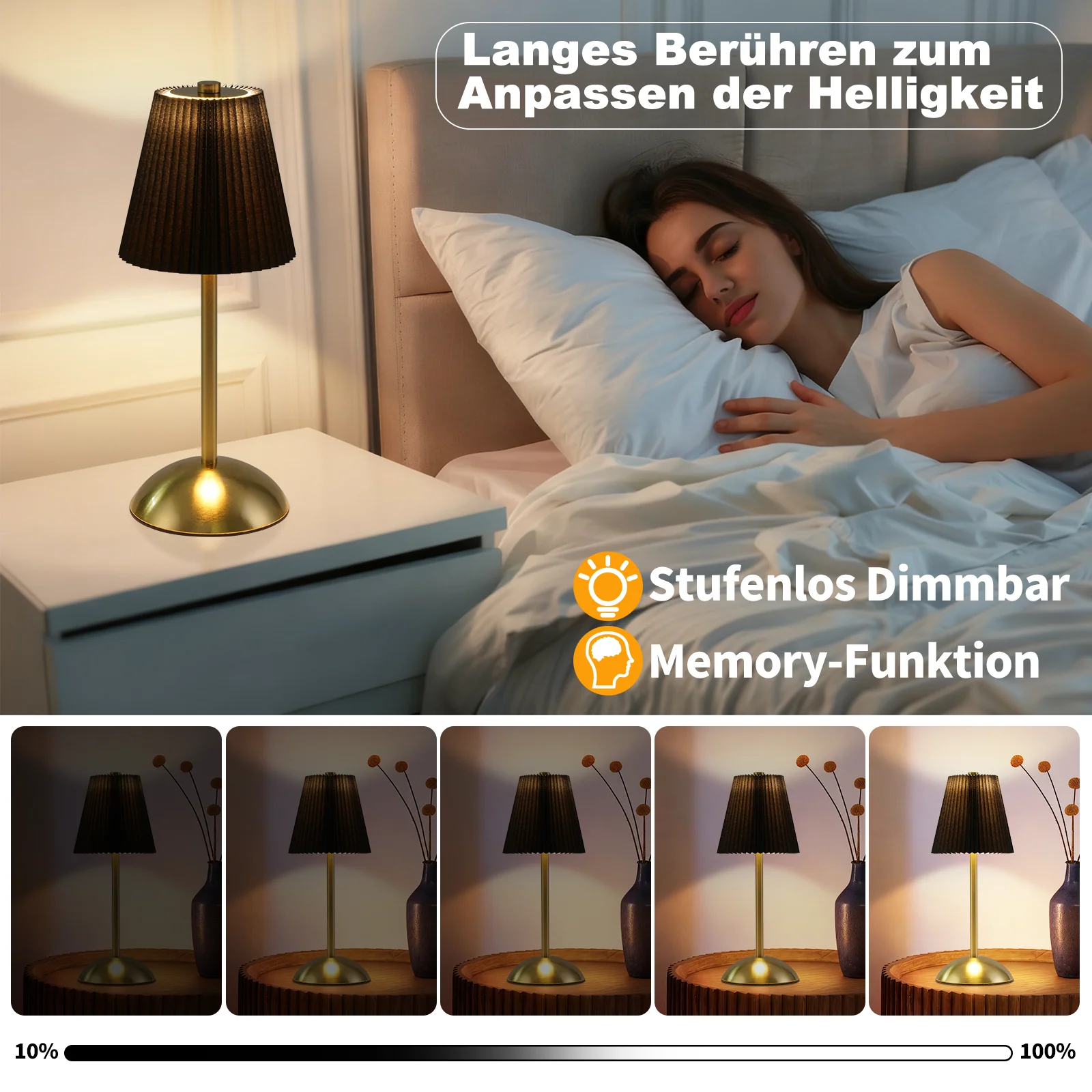ZMH LED Tischleuchte Touch Dimmbar Modern Design Graublau Nachttischleuchte für Wohnzimmer 2er - Image 46