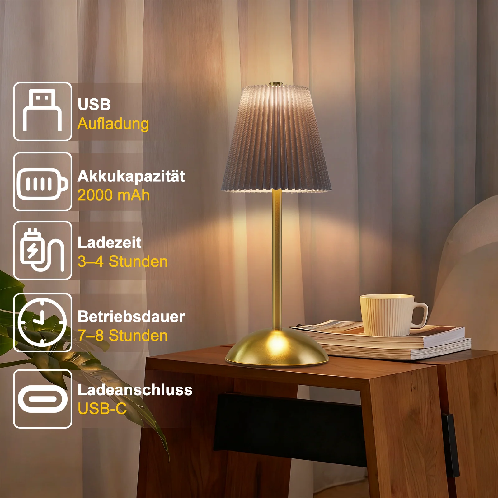 ZMH LED Tischleuchte Touch Dimmbar Modern Design Graublau Nachttischleuchte für Wohnzimmer 2er - Image 7