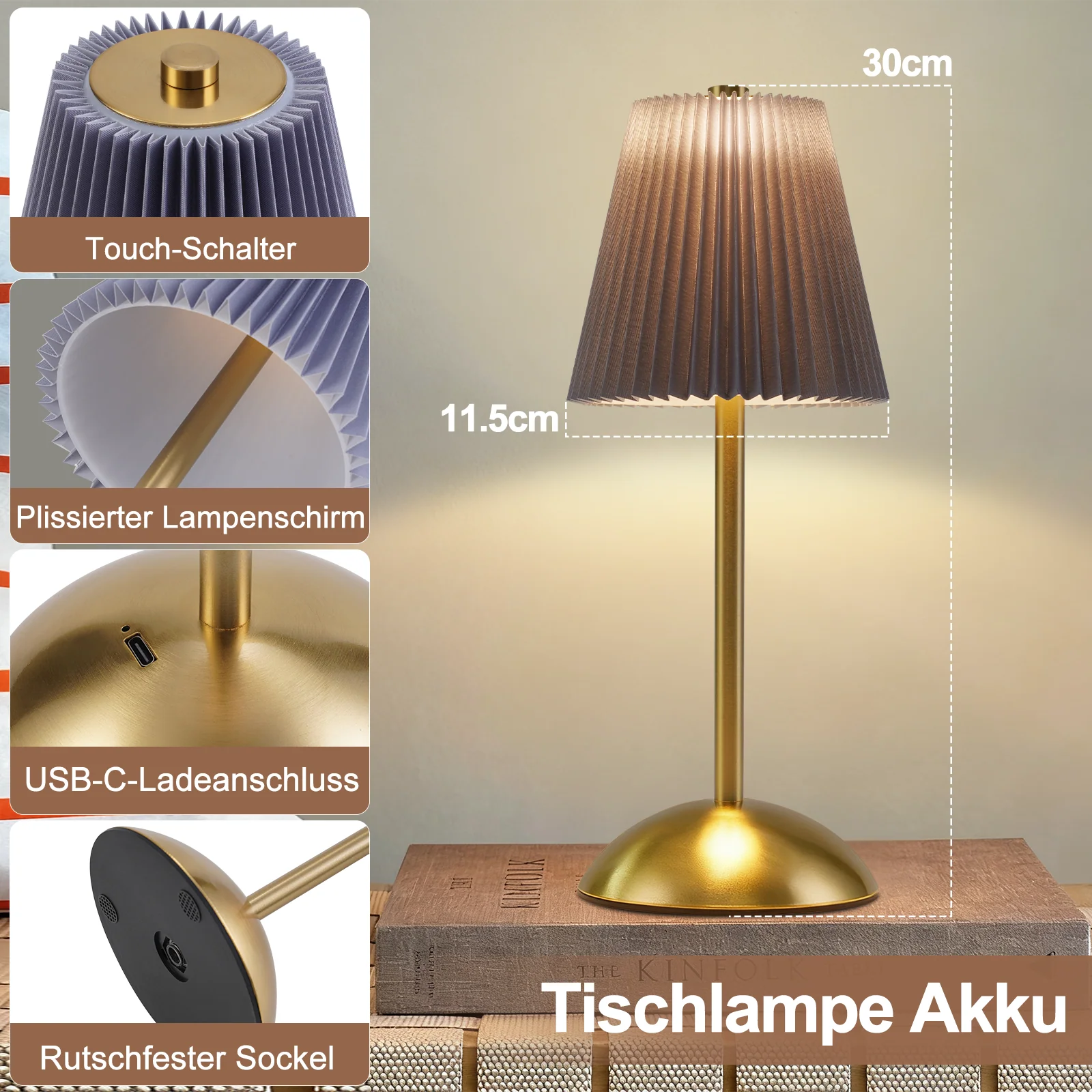 ZMH LED Tischleuchte Touch Dimmbar Modern Design Graublau Nachttischleuchte für Wohnzimmer 2er - Image 9