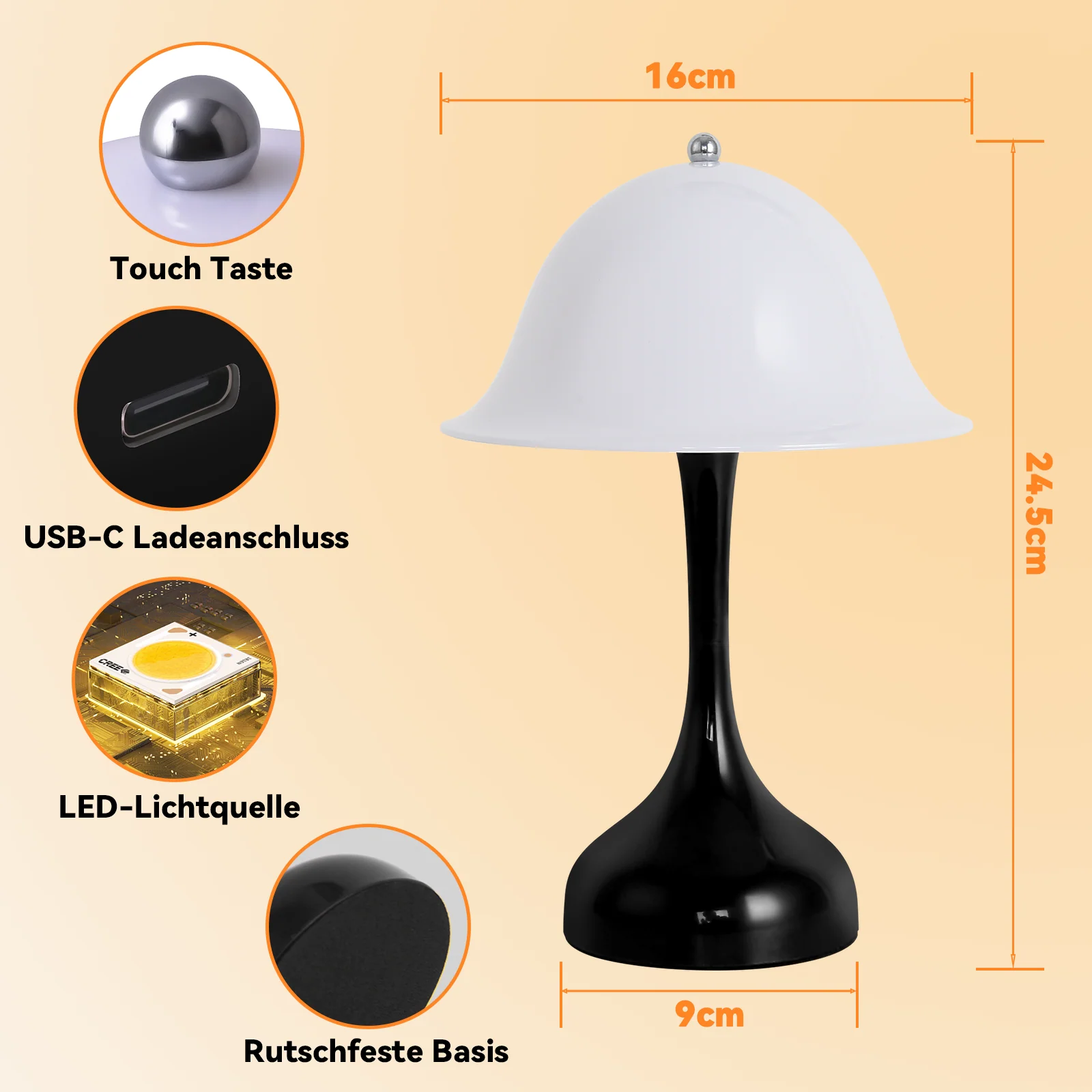 ZMH LED Tischleuchte Touch Dimmbar Weiß Hut Nachttischlampe für Wohnzimmer Schlafzimmer Esstisch - Image 37