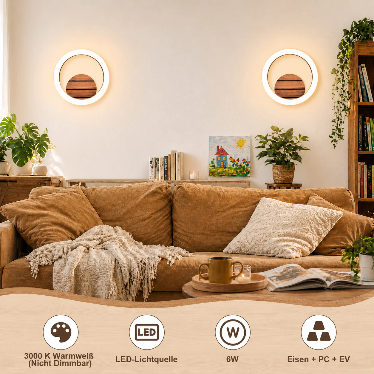 ZMH LED Wandlampe 20CM Modern Klein 3000K Warmweiß Rund 6W Wandleuchte für Wohnzimmer Schlafzimmer - Image 5