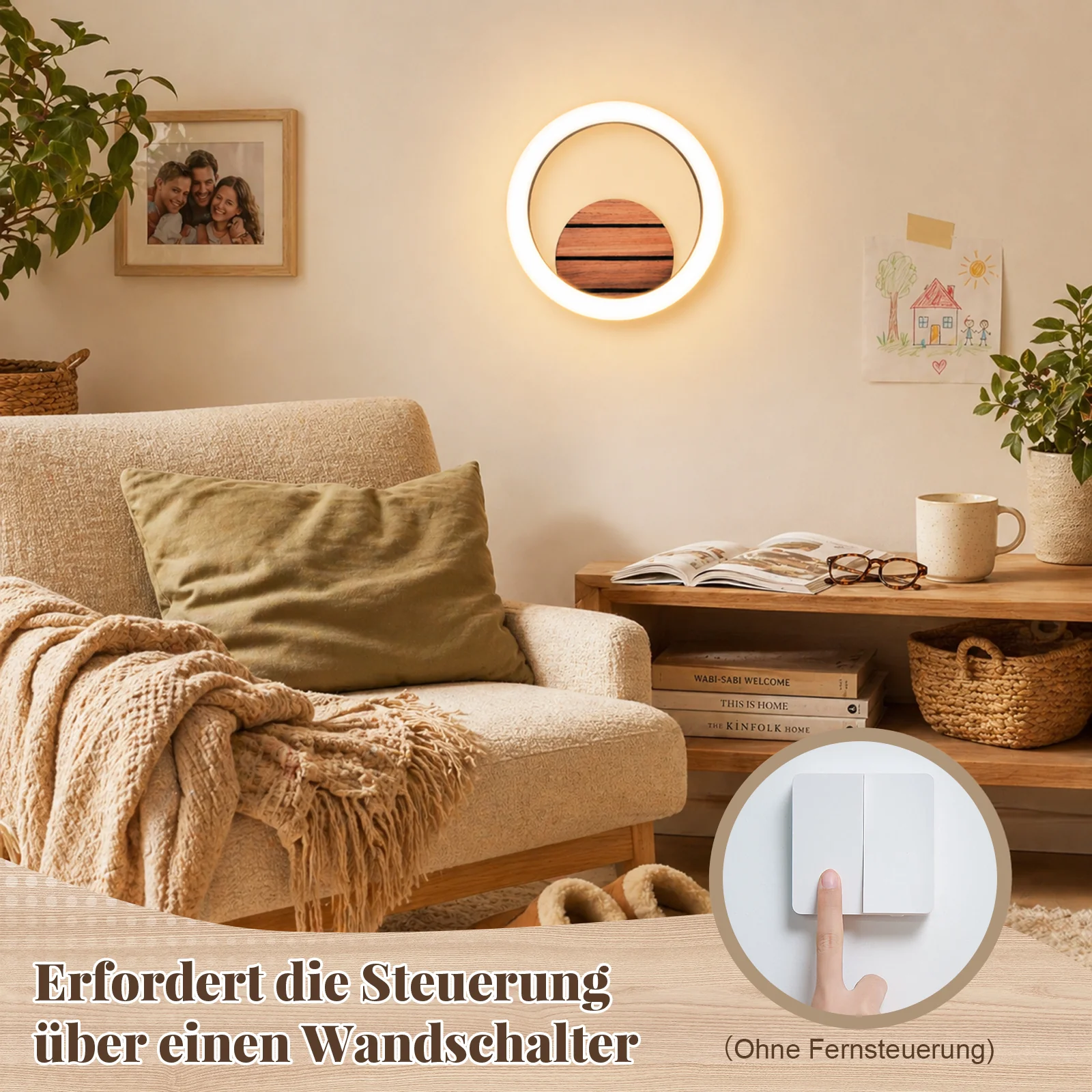 ZMH LED Wandlampe 20CM Modern Klein 3000K Warmweiß Rund 6W Wandleuchte für Wohnzimmer Schlafzimmer - Image 7