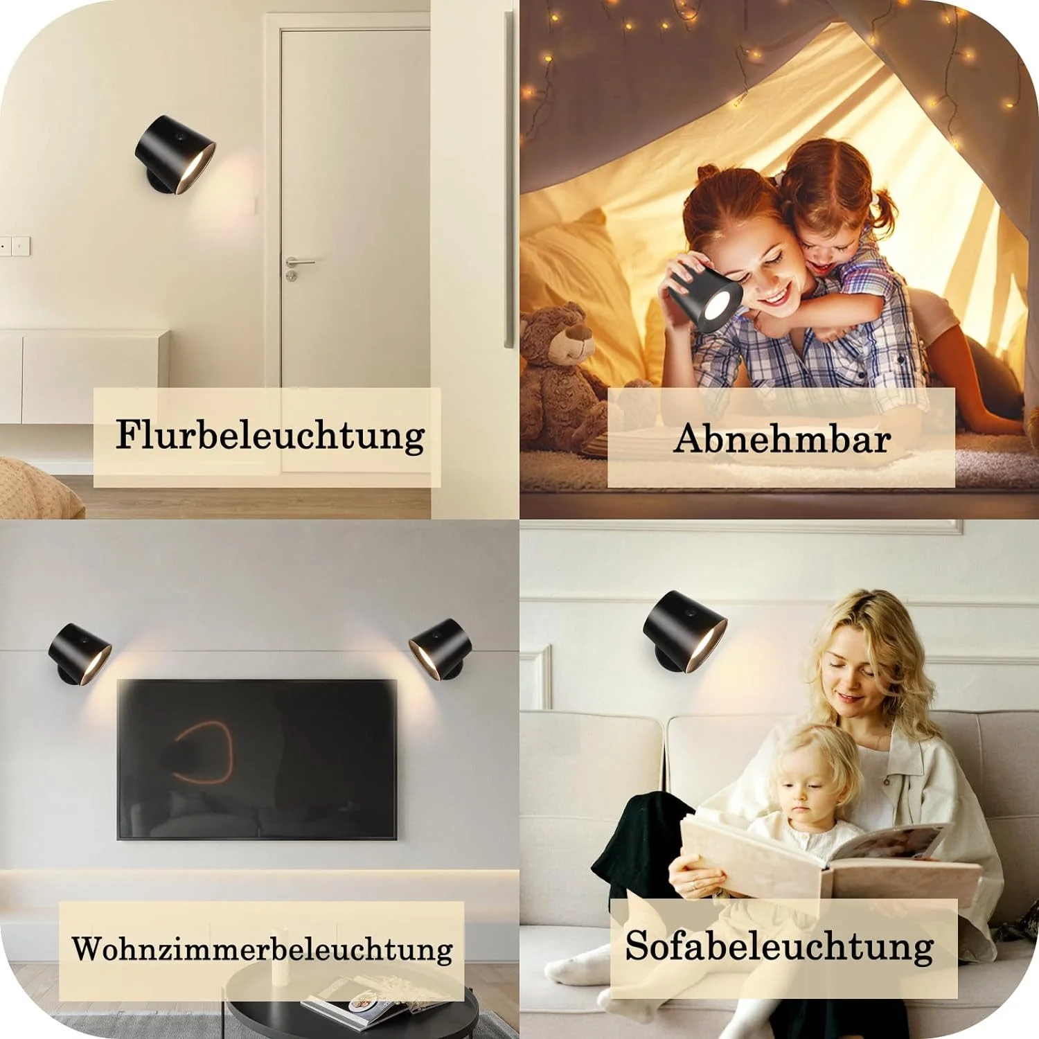 ZMH LED Wandleuchte Innen mit Akku 360° Drehbare Schwarz Kabellose Wandlampe Für Wohnzimmer - Image 15