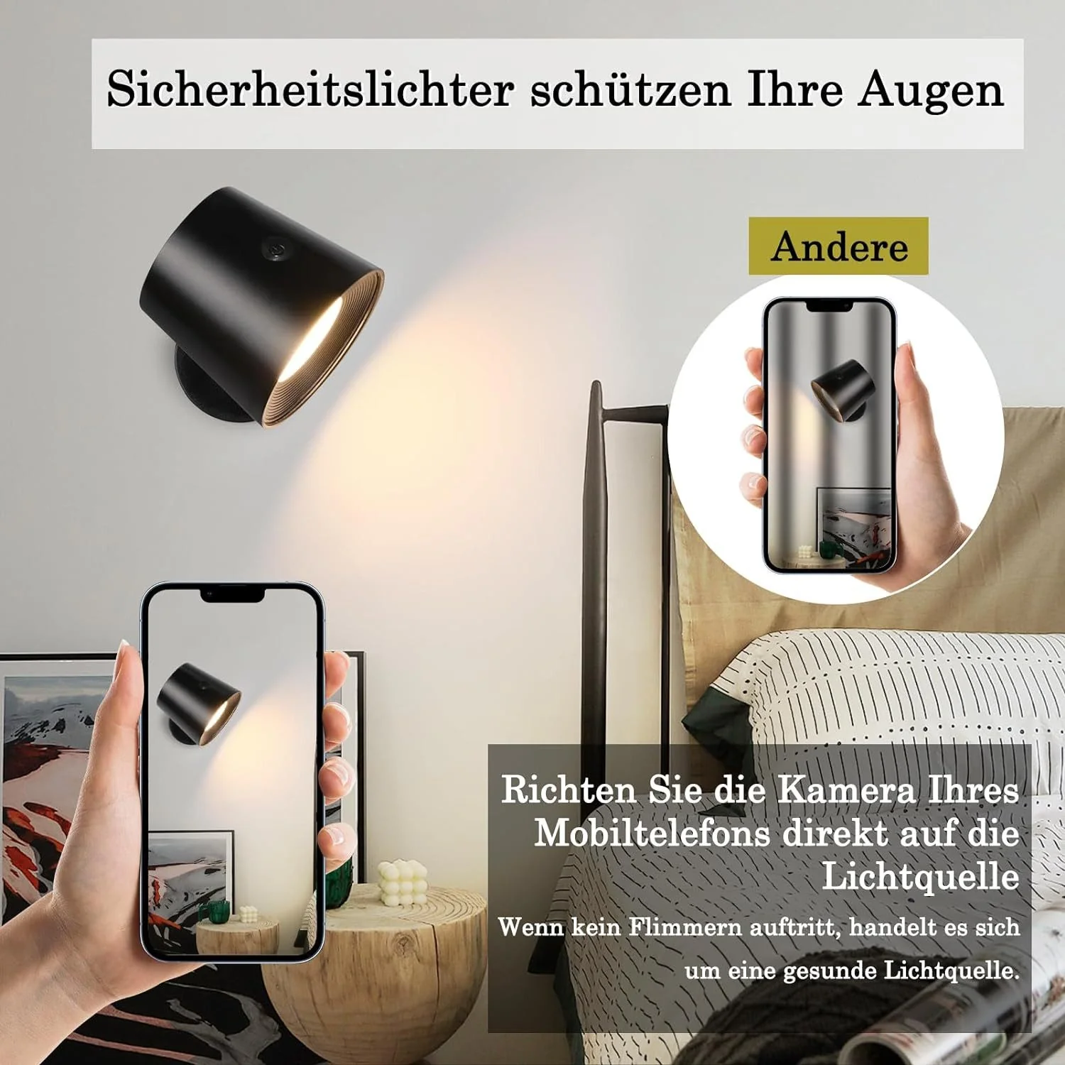 ZMH LED Wandleuchte Innen mit Akku 360° Drehbare Schwarz Kabellose Wandlampe Für Wohnzimmer - Image 16