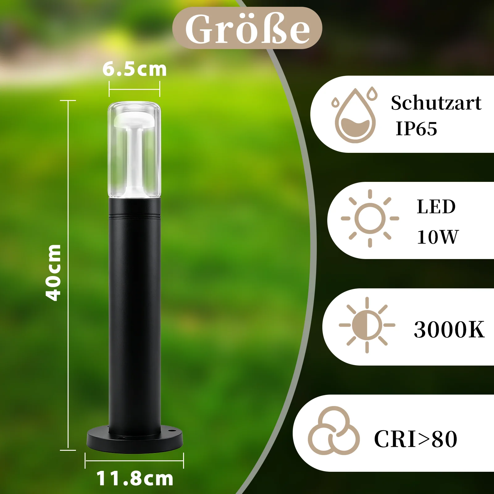 ZMH LED Wegeleuchte Glas IP65 40cm Pollerleuchte 10W Warmweiß Außenleuchte für Garten Hof Weg Balkon - Image 5