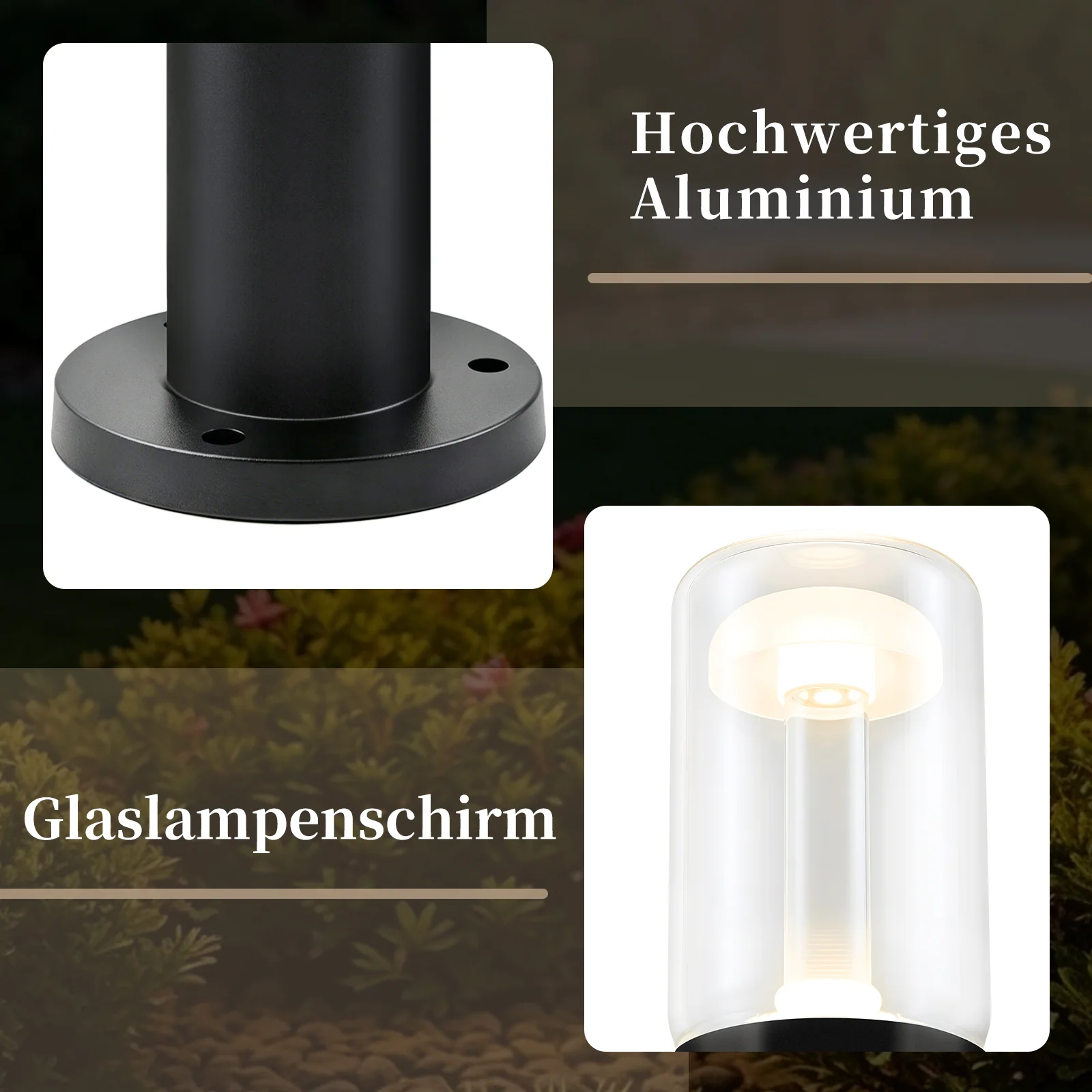 ZMH LED Wegeleuchte Glas IP65 40cm Pollerleuchte 10W Warmweiß Außenleuchte für Garten Hof Weg Balkon - Image 8