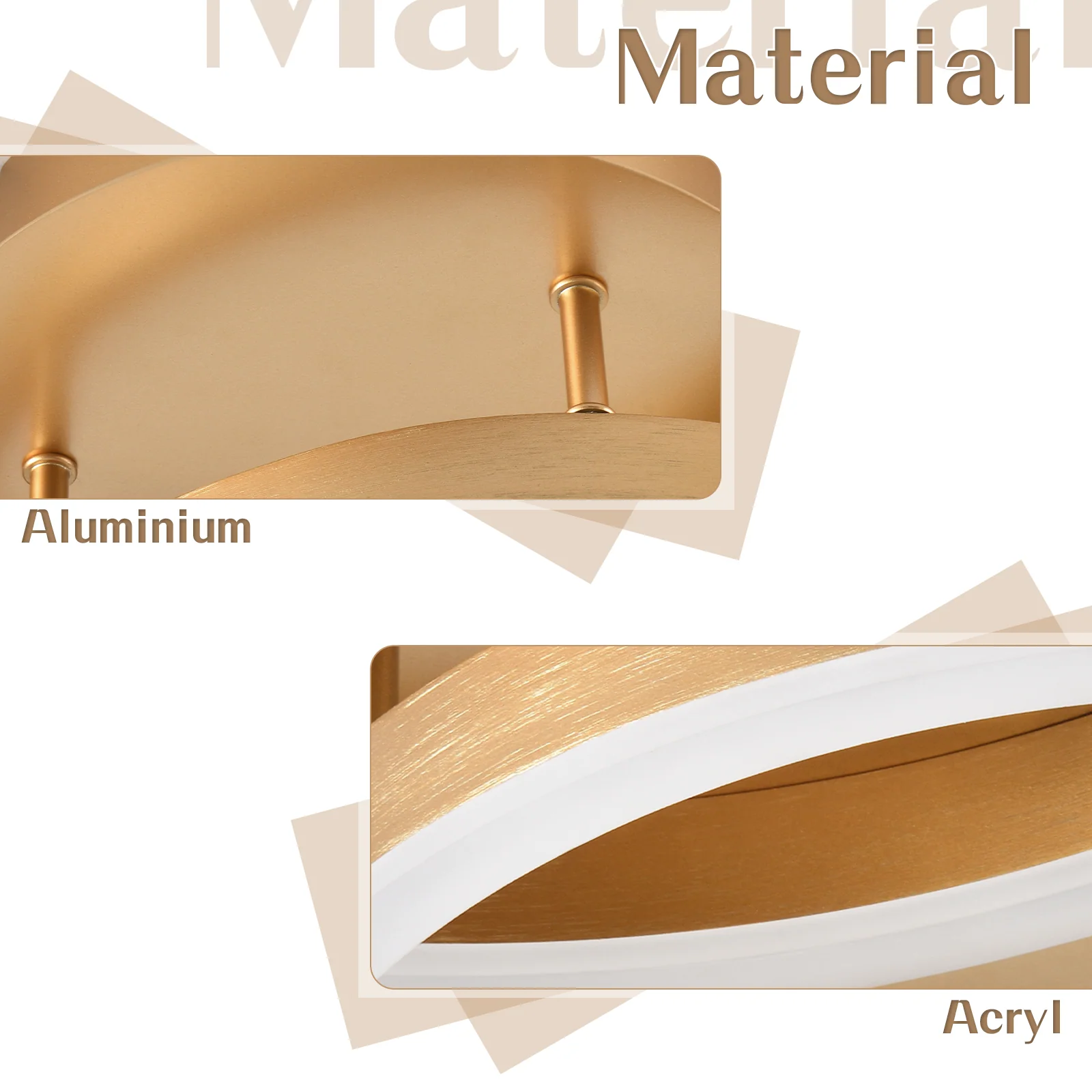 ZMH Modernes Design LED-Deckenleuchte - Ø82 cm - Dimmbar - Fernbedienung - Gold - 74W - Image 6