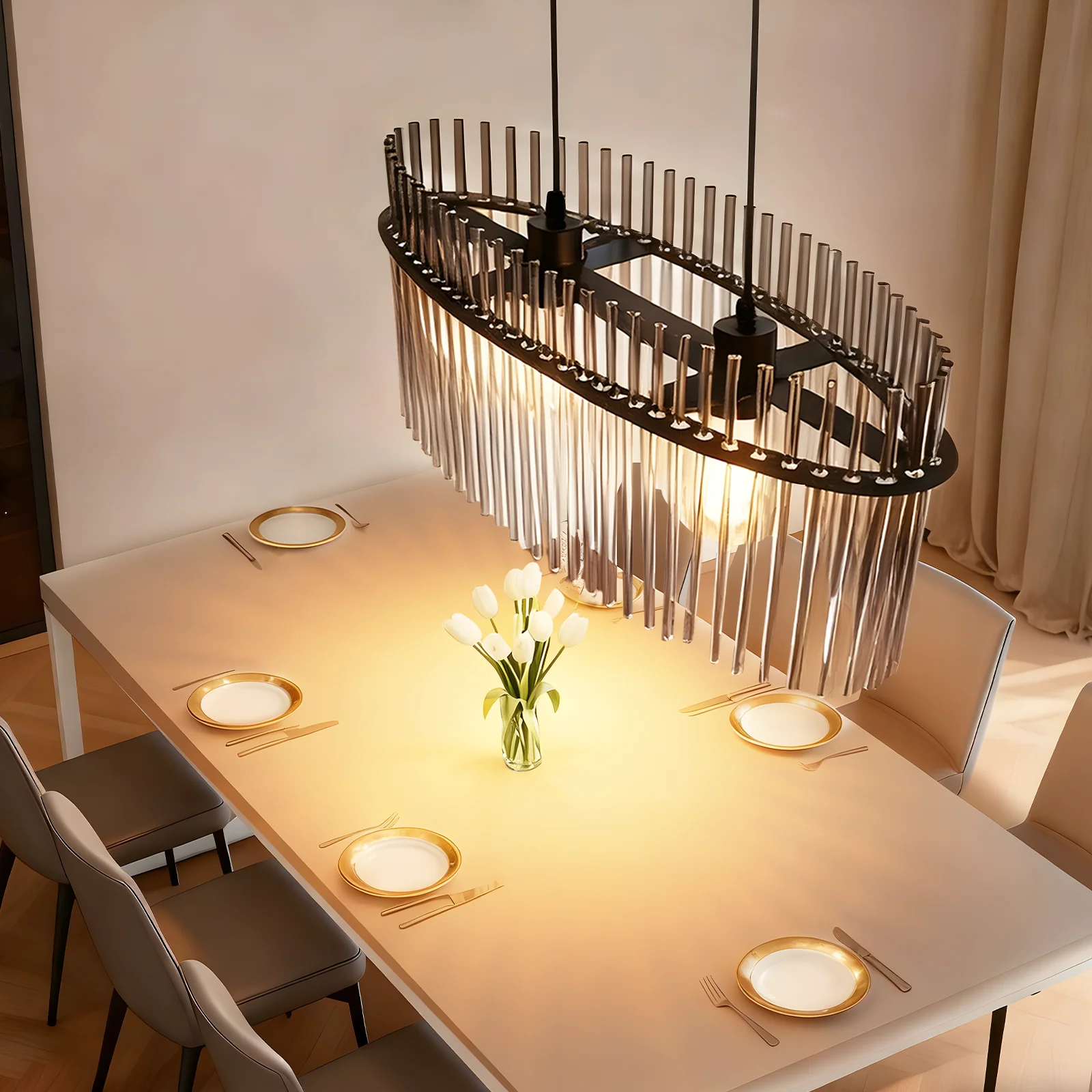 ZMH Pendelleuchte 2 flammig Rauchgrau Glas E27 Esstisch Hängelampe Für Innen Wohnzimmer - Image 15