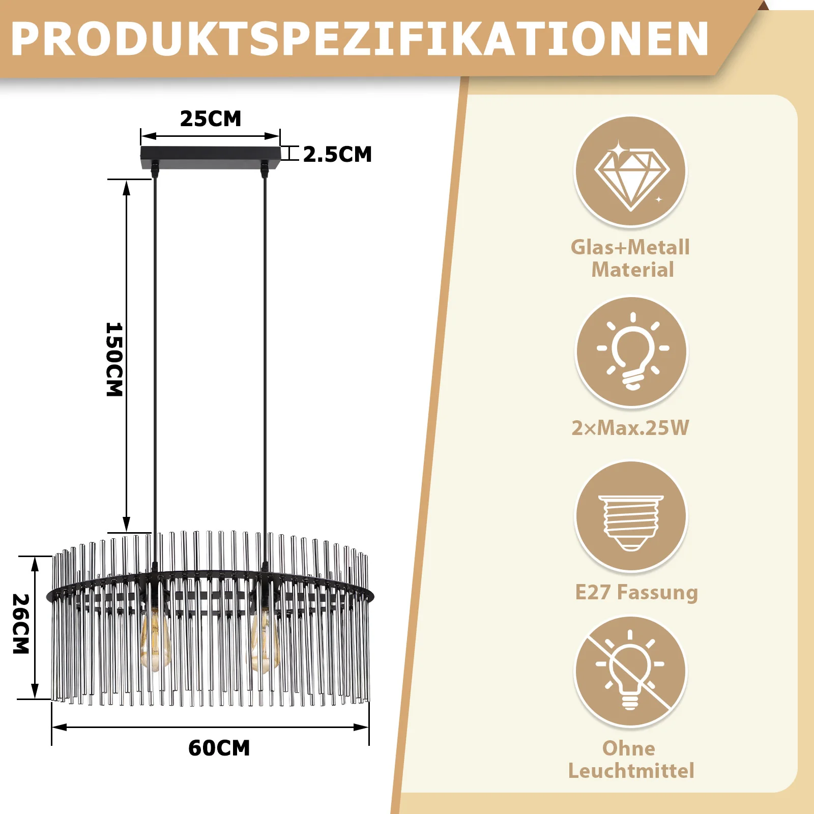 ZMH Pendelleuchte 2 flammig Rauchgrau Glas E27 Esstisch Hängelampe Für Innen Wohnzimmer - Image 20