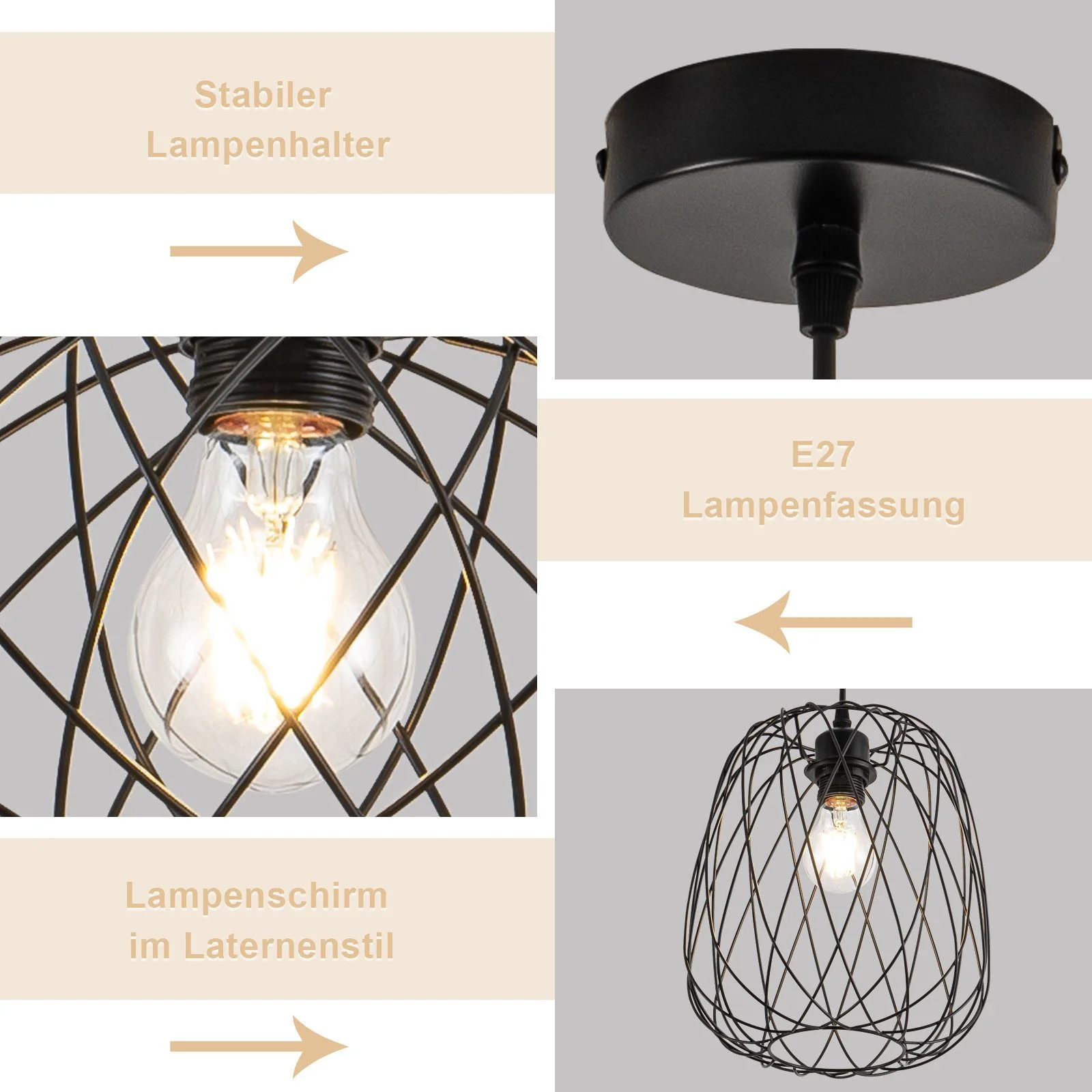 ZMH Pendelleuchte E27 1 Flammig 25cm Esstisch Hängelampe Schwarz Metall Retro Esszimmer Schlafzimmer - Image 5