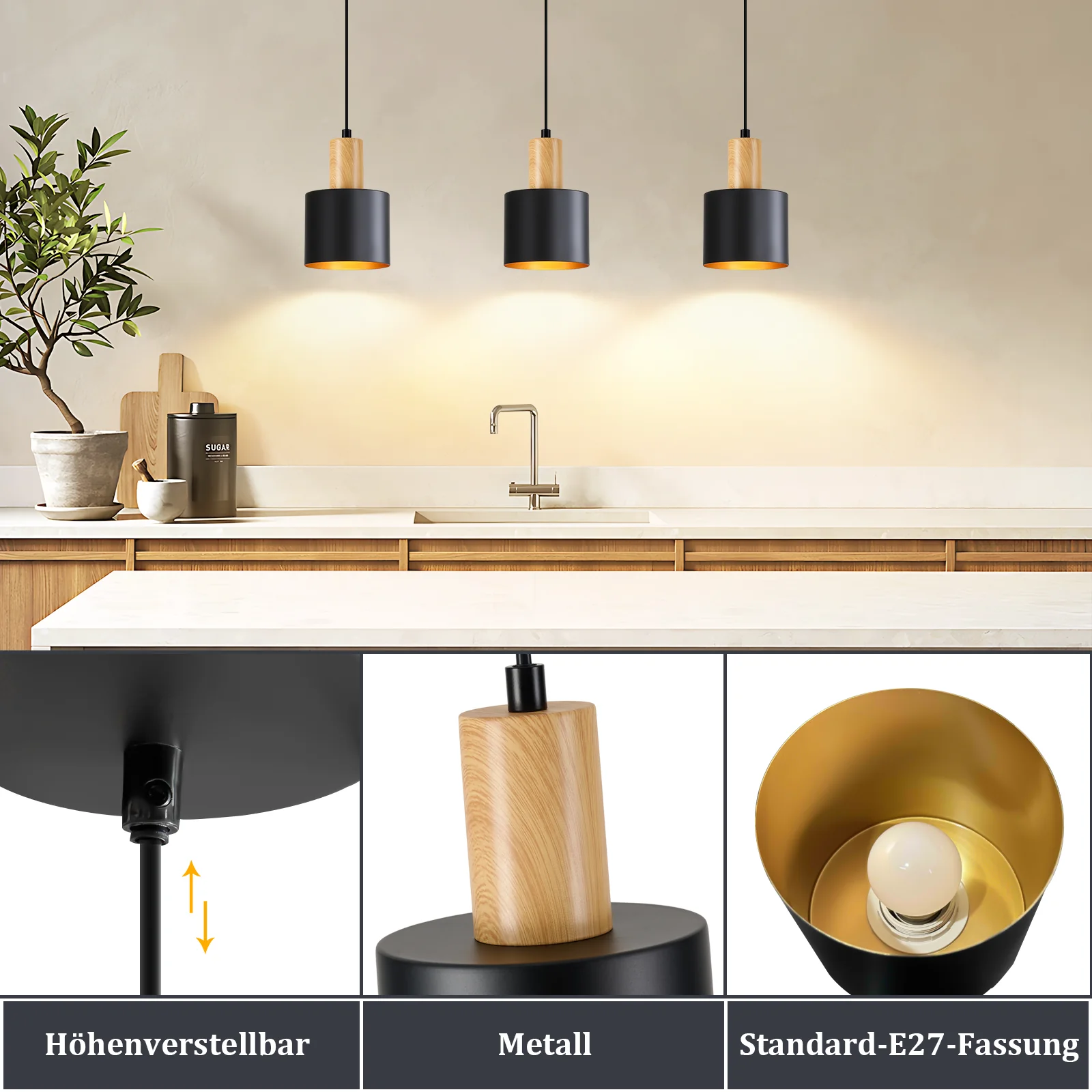 ZMH Pendelleuchte E27 Schwarz Vintage 1 Flammig Höhenverstellbar Hängelampe Für Esstisch Küche - Image 4