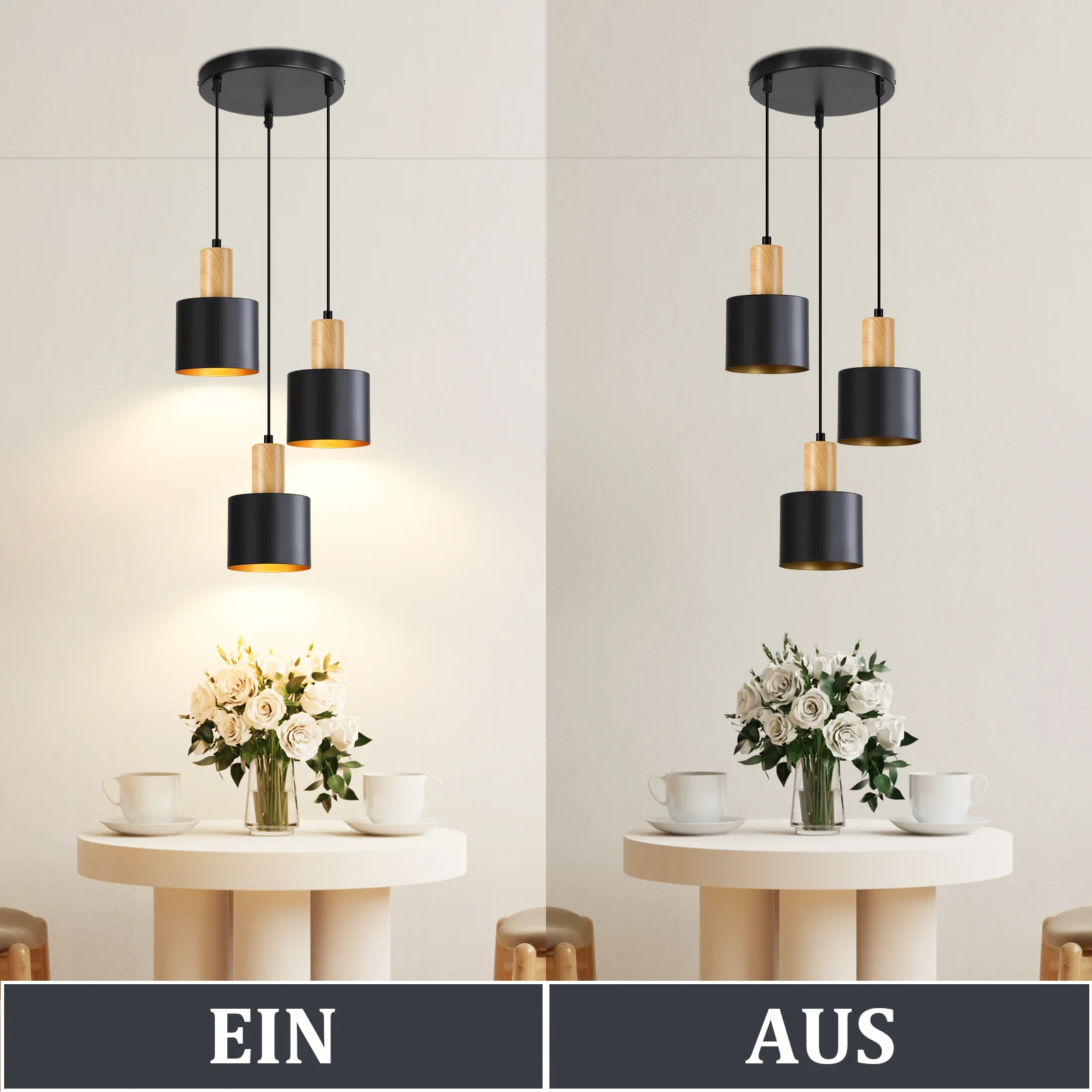 ZMH Pendelleuchte E27 Vintage 3 Flammig Schwarz Höhenverstellbar Hängelampe Für Wohnzimmer Esszimmer - Image 7