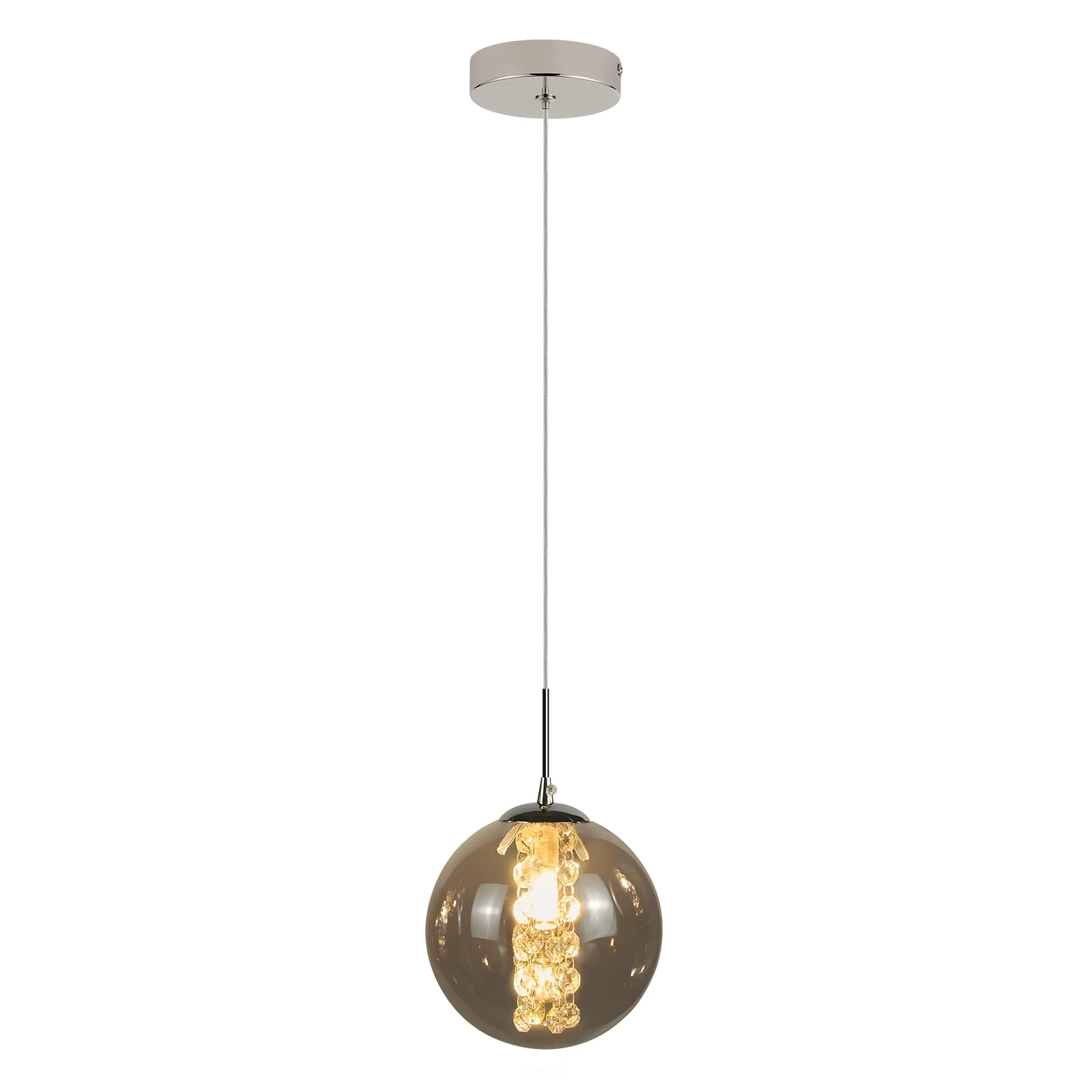 ZMH Pendelleuchte Glas Modern 1 Flammig Rauchgrau 120CM Höhenverstellbar G9 Hängelampe für Esstisch