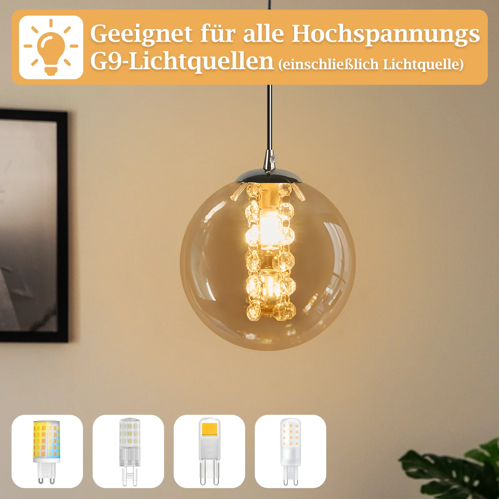 ZMH Pendelleuchte Glas Modern 1 Flammig Rauchgrau 120CM Höhenverstellbar G9 Hängelampe für Esstisch - Image 12