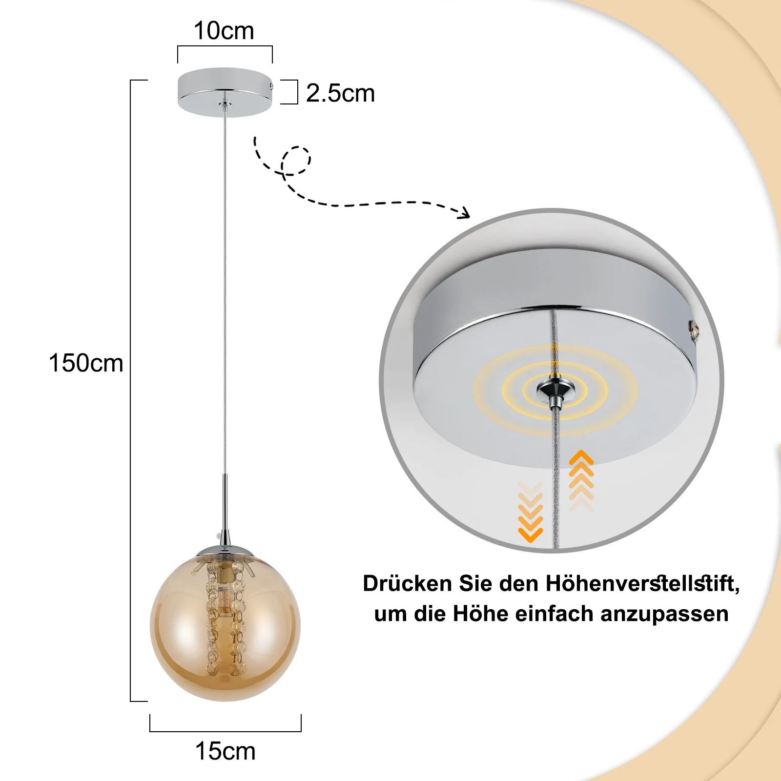 ZMH Pendelleuchte Glas Modern 1 Flammig Rauchgrau 120CM Höhenverstellbar G9 Hängelampe für Esstisch - Image 13