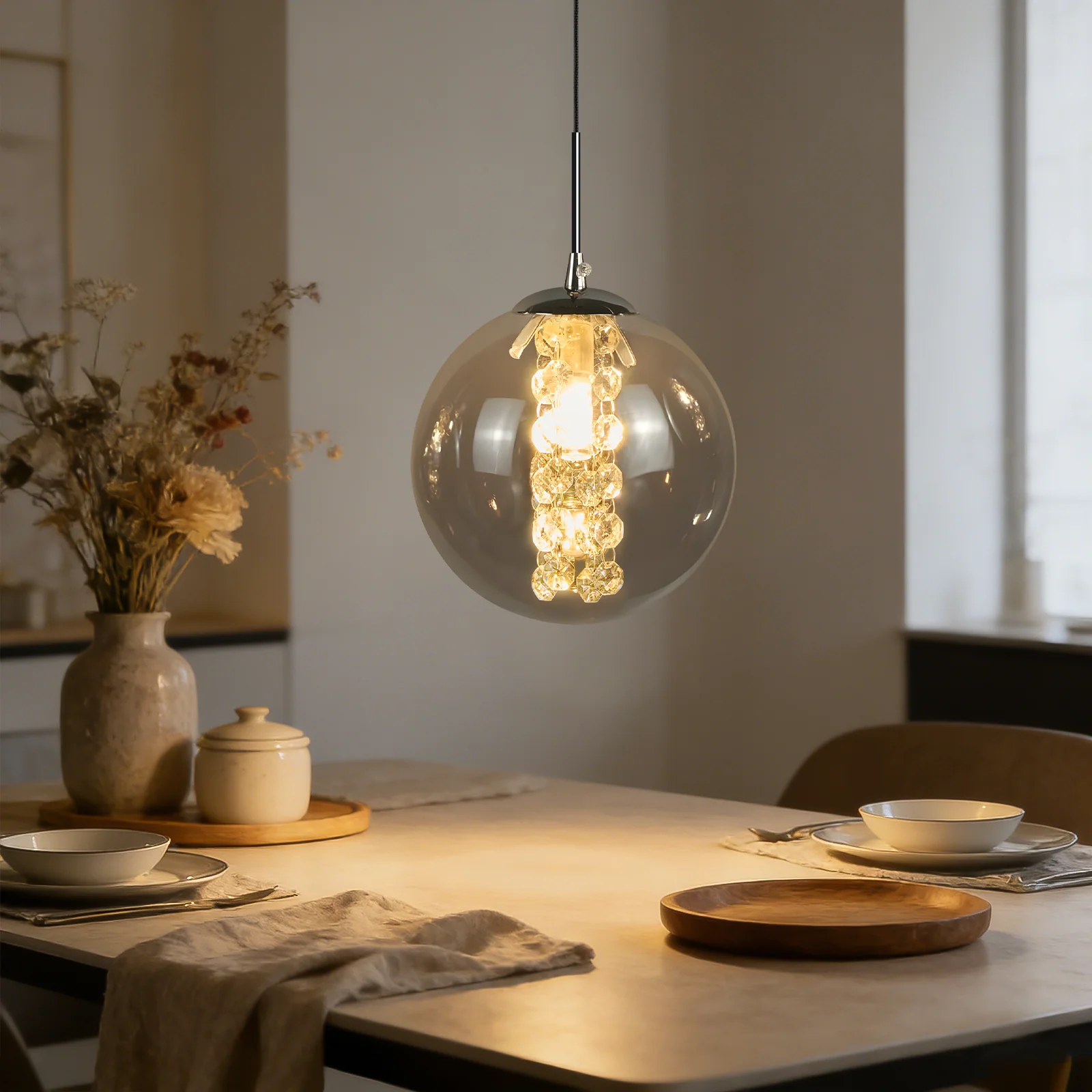ZMH Pendelleuchte Glas Modern 1 Flammig Rauchgrau 120CM Höhenverstellbar G9 Hängelampe für Esstisch - Image 3