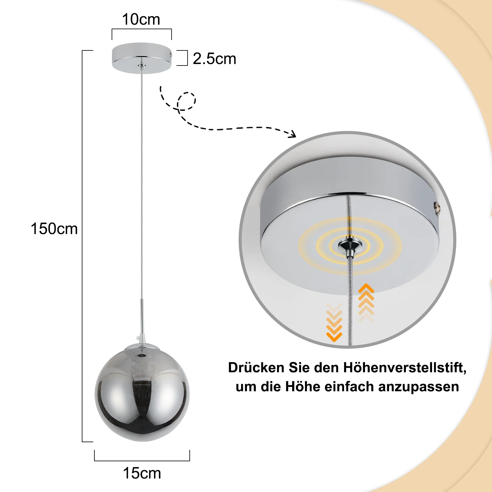 ZMH Pendelleuchte Glas Modern 1 Flammig Rauchgrau 120CM Höhenverstellbar G9 Hängelampe für Esstisch - Image 6