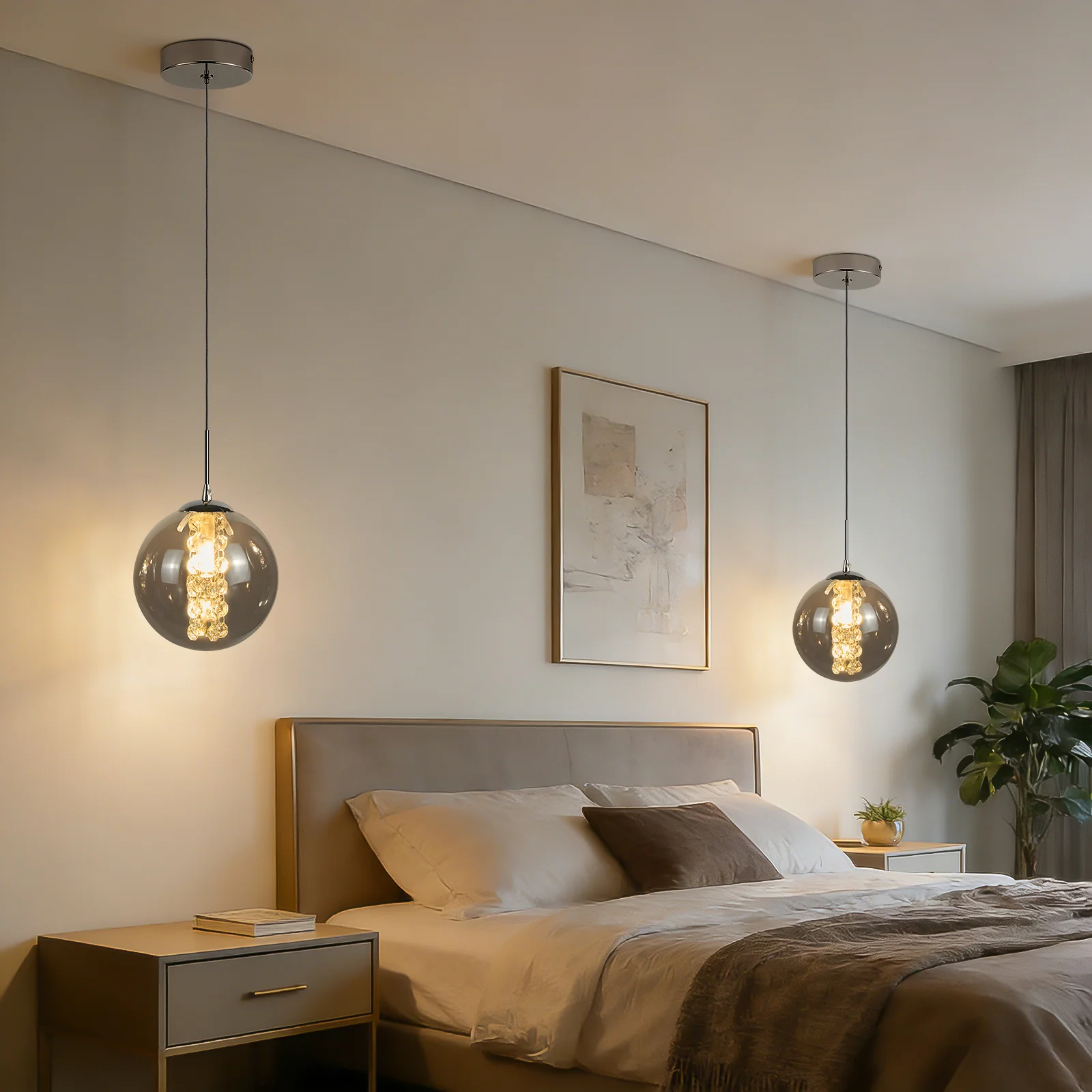 ZMH Pendelleuchte Glas Modern 1 Flammig Rauchgrau 120CM Höhenverstellbar G9 Hängelampe für Esstisch - Image 9