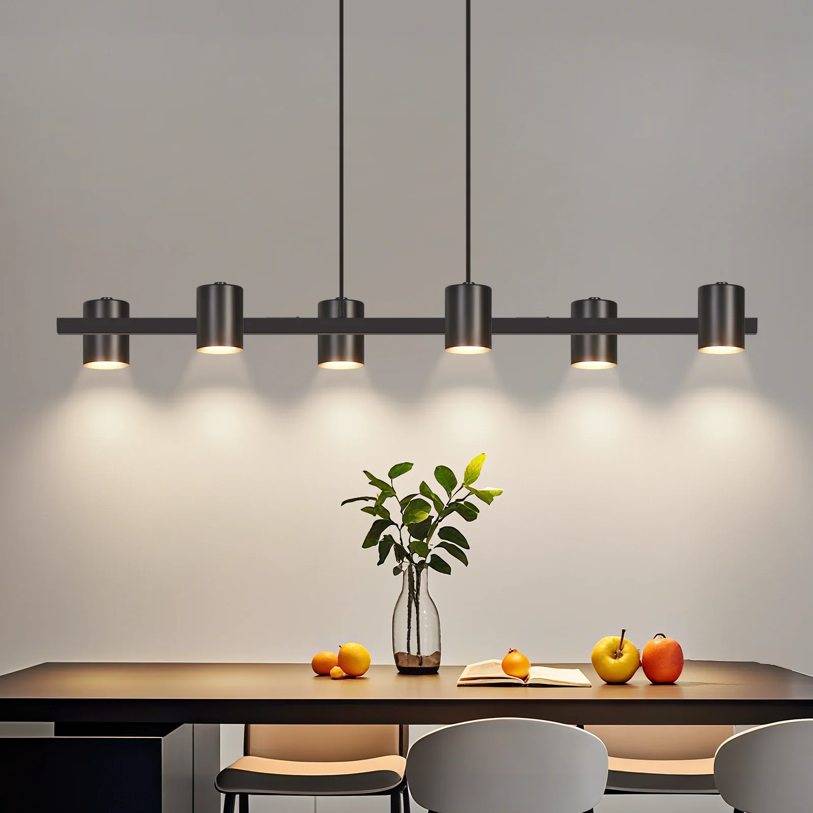 ZMH Pendelleuchte Schwarz 6 Flammig Metall 150cm GU10 Industrial Hängelampe für Esszimmer Wohnzimmer