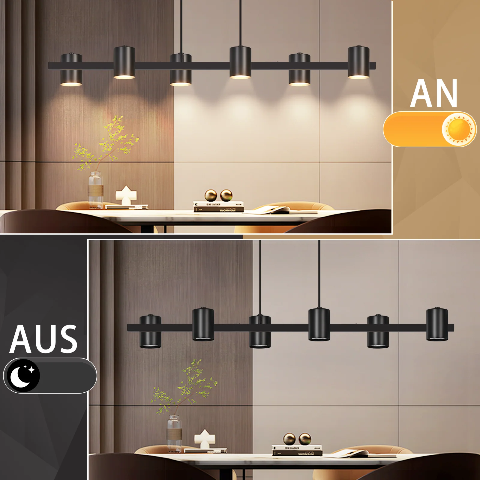 ZMH Pendelleuchte Schwarz 6 Flammig Metall 150cm GU10 Industrial Hängelampe für Esszimmer Wohnzimmer - Image 7