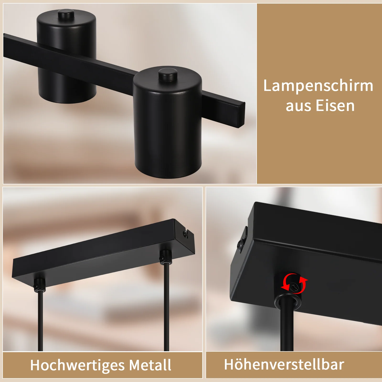 ZMH Pendelleuchte Schwarz 6 Flammig Metall 150cm GU10 Industrial Hängelampe für Esszimmer Wohnzimmer - Image 8