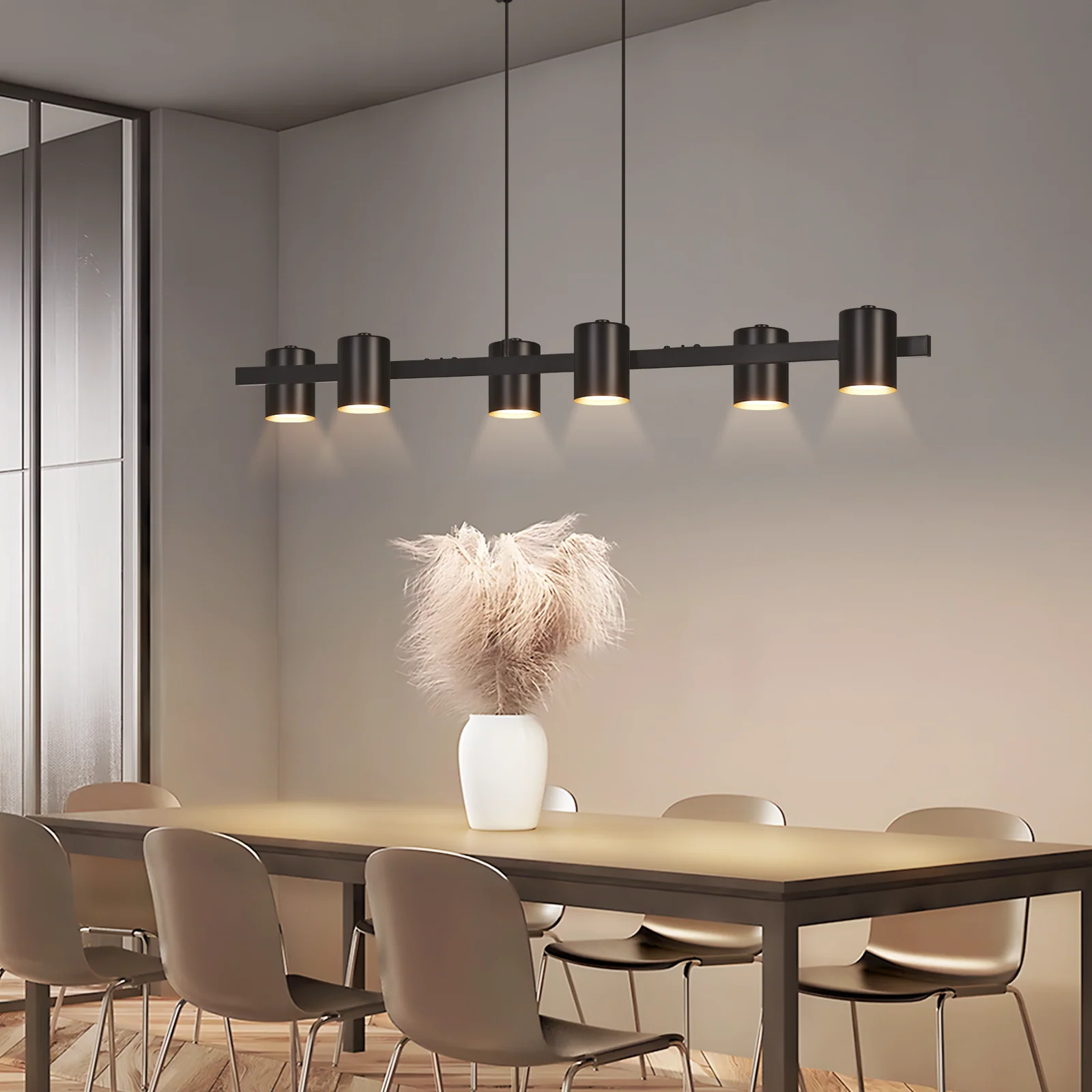 ZMH Pendelleuchte Schwarz 6 Flammig Metall 150cm GU10 Industrial Hängelampe für Esszimmer Wohnzimmer - Image 9