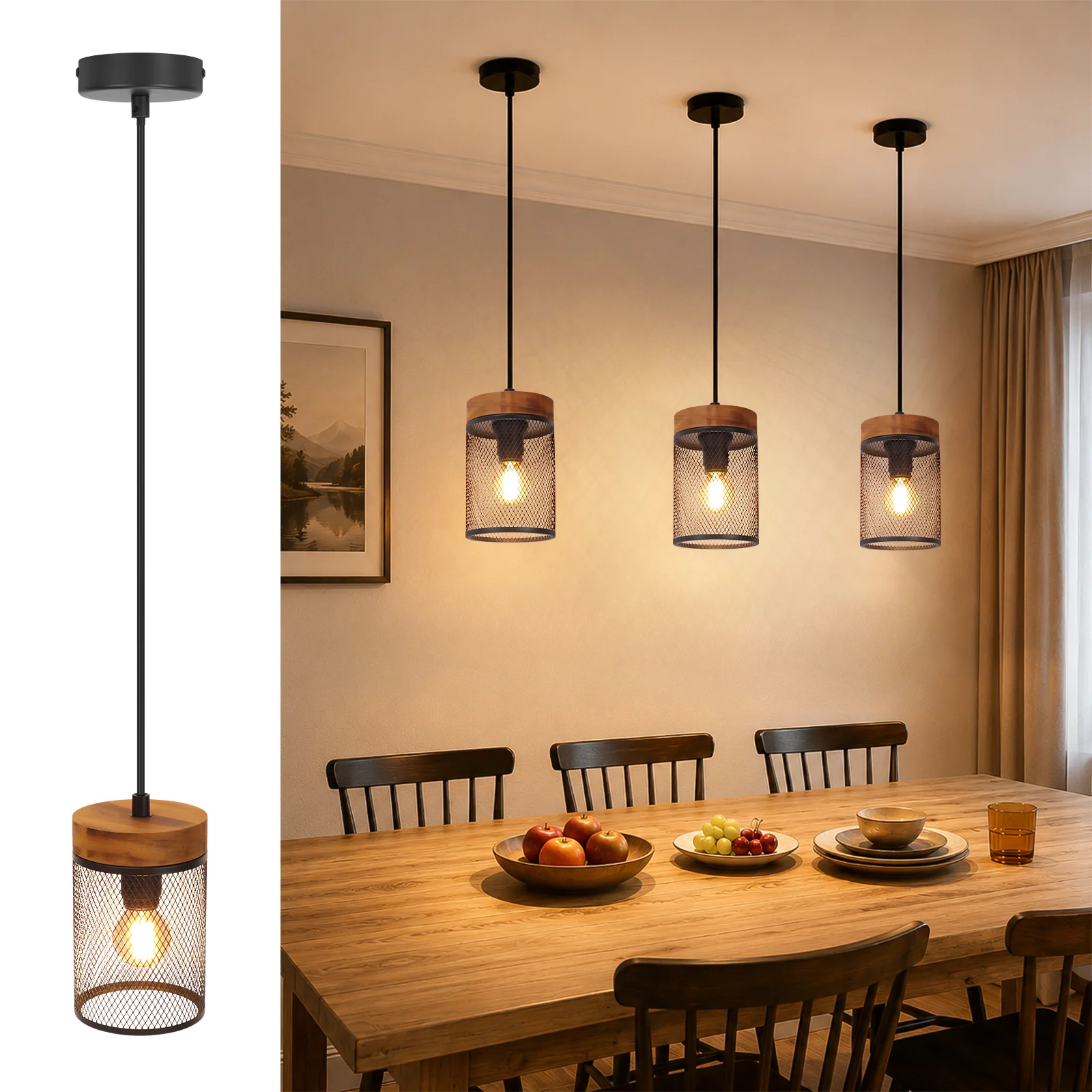 ZMH Pendelleuchte Schwarz E14 Industrial 1 flammig Mit Gitter Lampenschirm Hängelampe für Esszimmer - Image 2