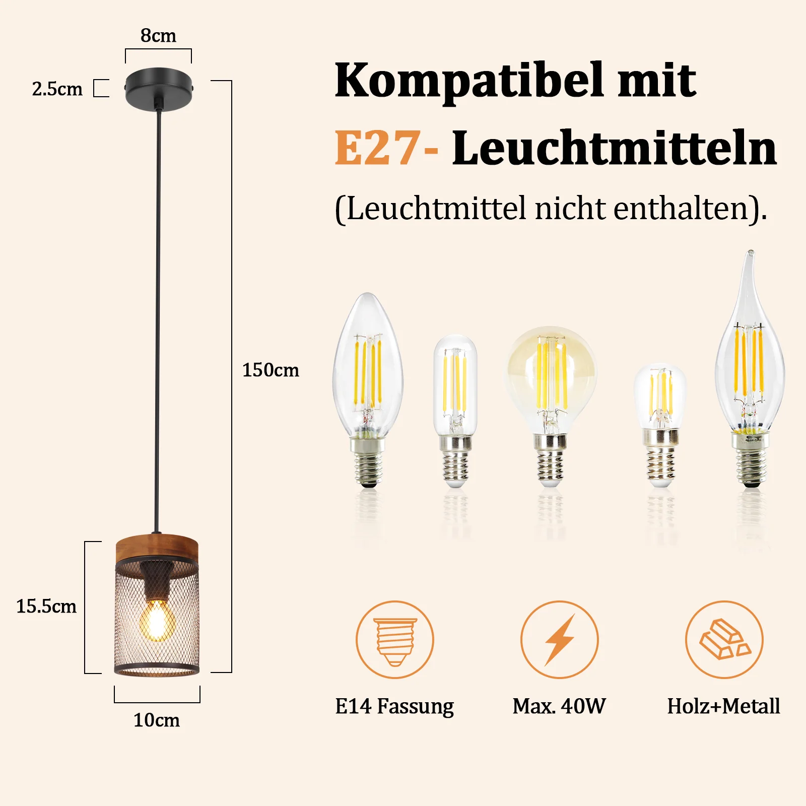 ZMH Pendelleuchte Schwarz E14 Industrial 1 flammig Mit Gitter Lampenschirm Hängelampe für Esszimmer - Image 4