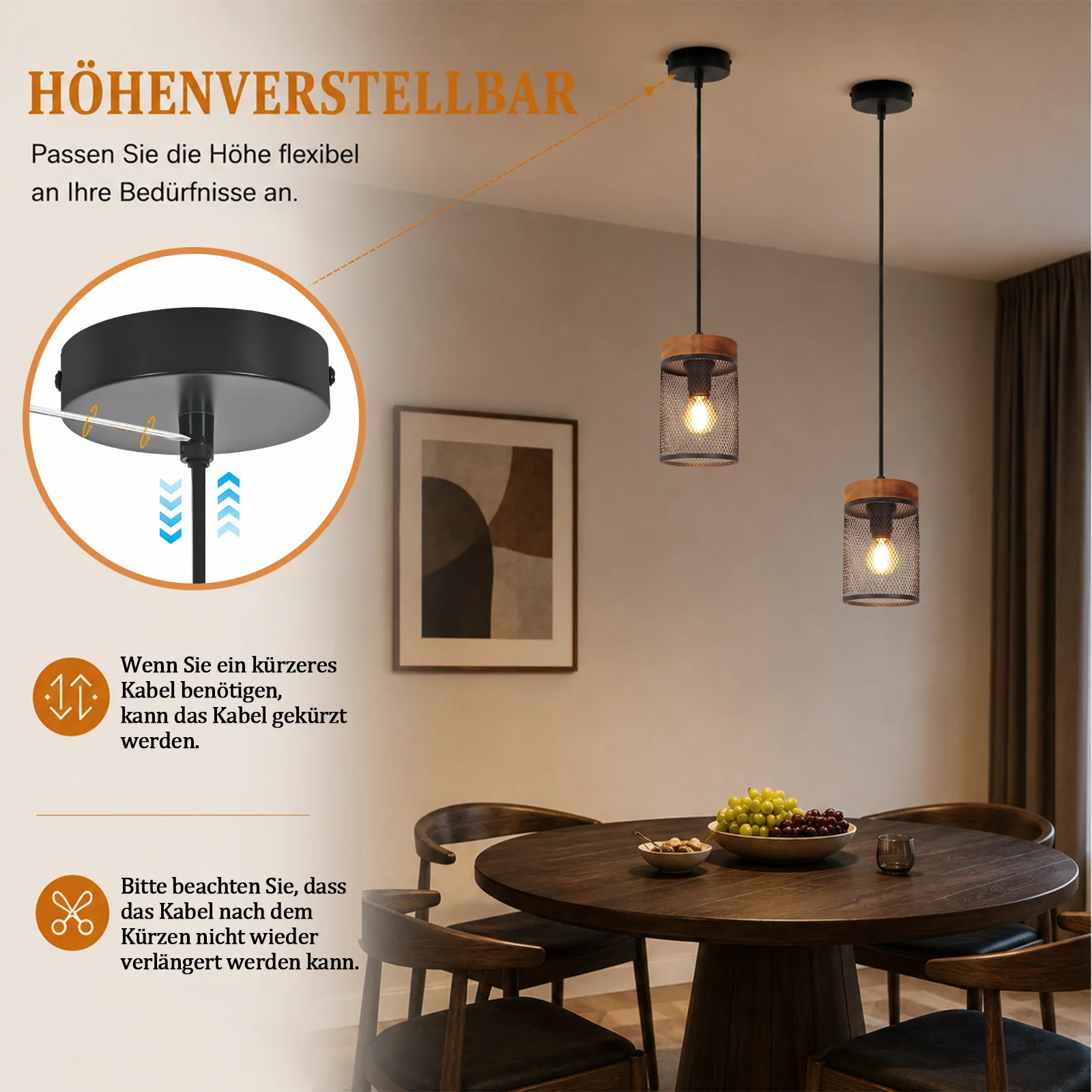 ZMH Pendelleuchte Schwarz E14 Industrial 1 flammig Mit Gitter Lampenschirm Hängelampe für Esszimmer - Image 8