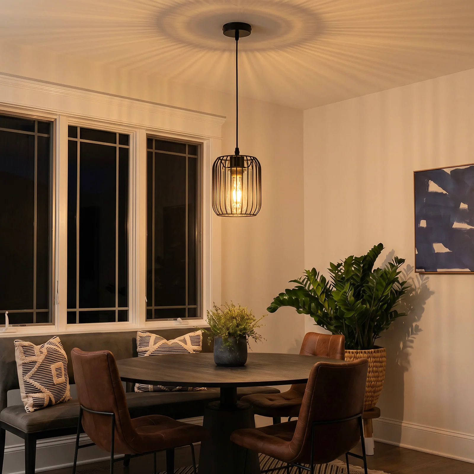 ZMH Pendelleuchte Schwarz E27 Glas Innenschirm Retro 1 flammig Industrial Hängelampe für Esszimmer - Image 3
