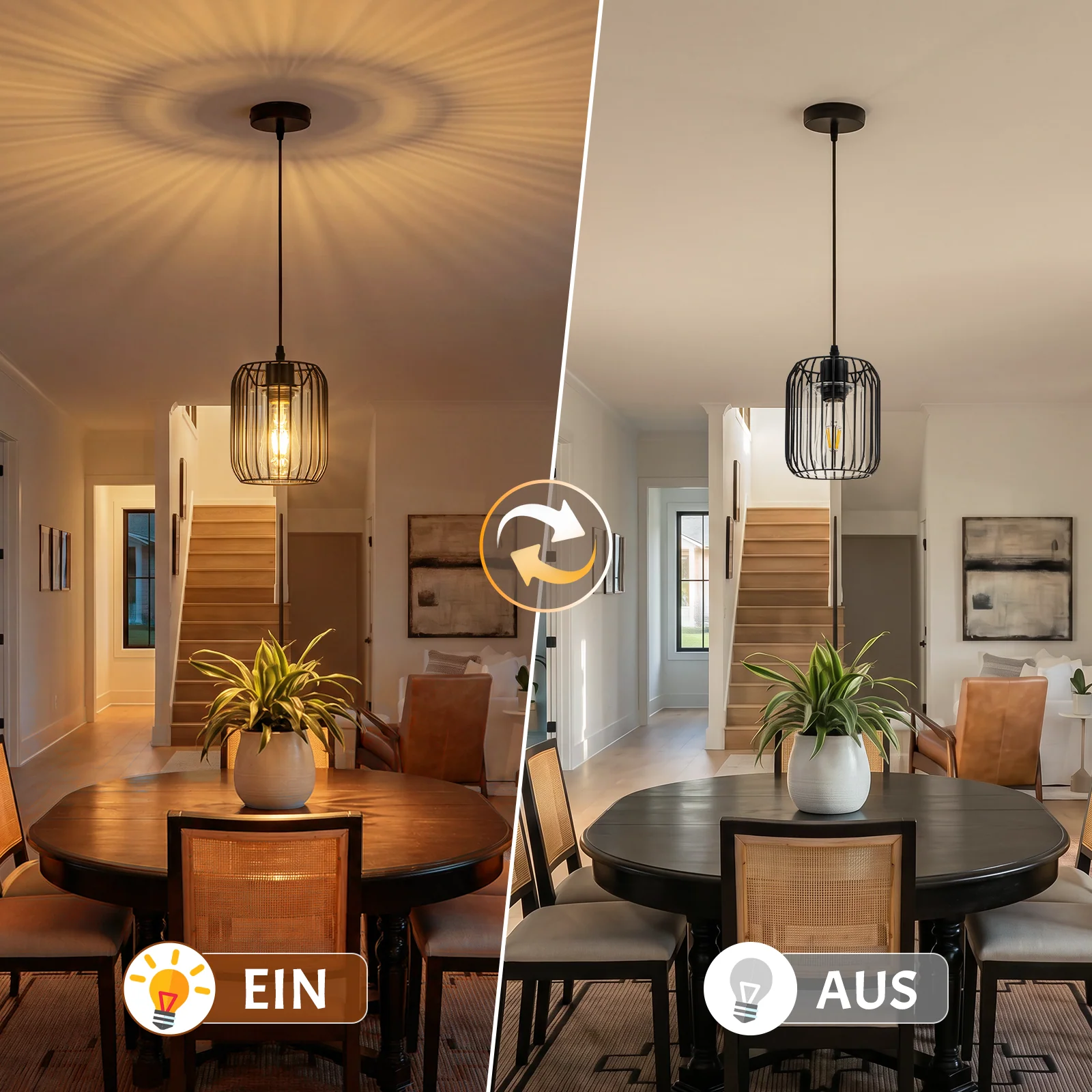 ZMH Pendelleuchte Schwarz E27 Glas Innenschirm Retro 1 flammig Industrial Hängelampe für Esszimmer - Image 6
