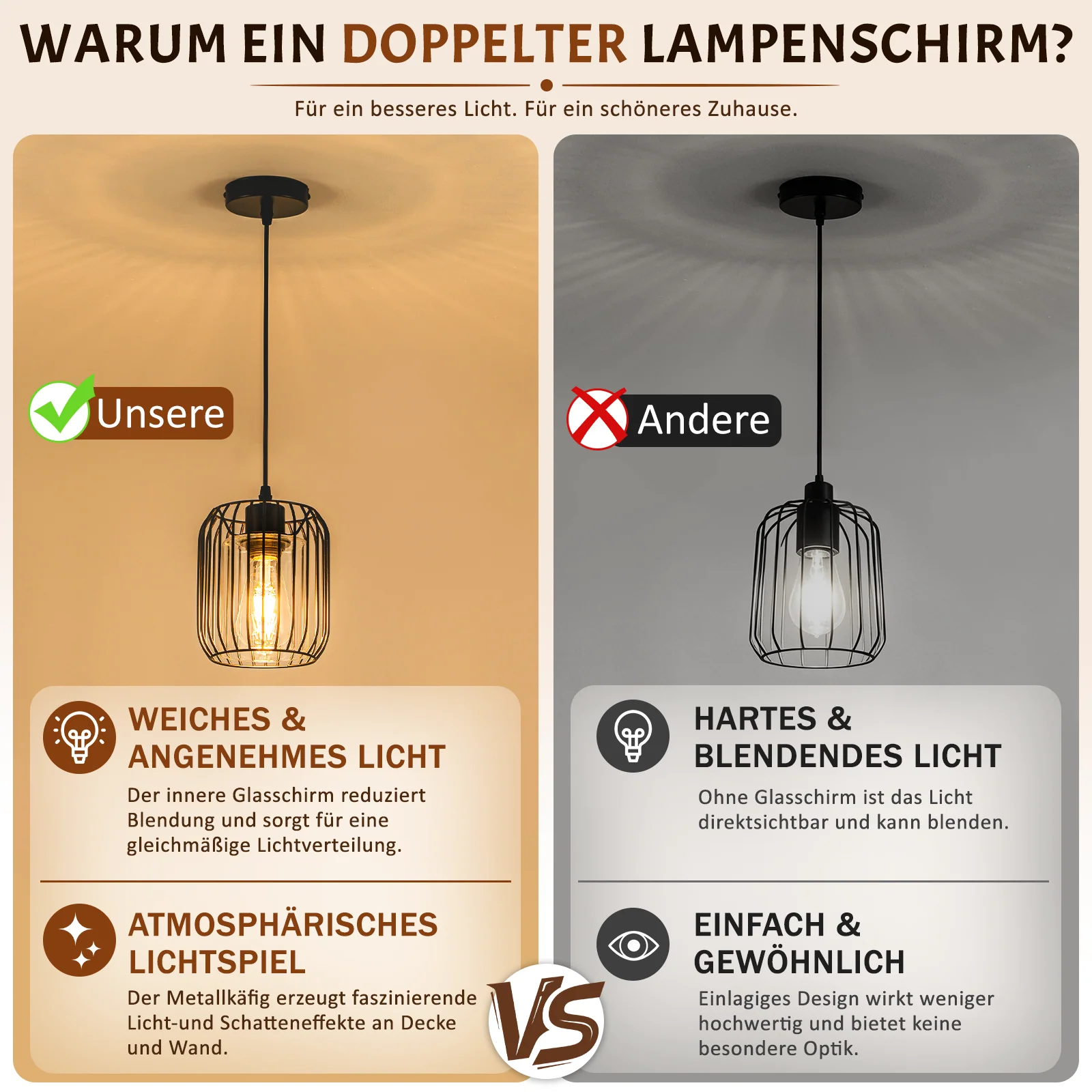 ZMH Pendelleuchte Schwarz E27 Glas Innenschirm Retro 1 flammig Industrial Hängelampe für Esszimmer - Image 8