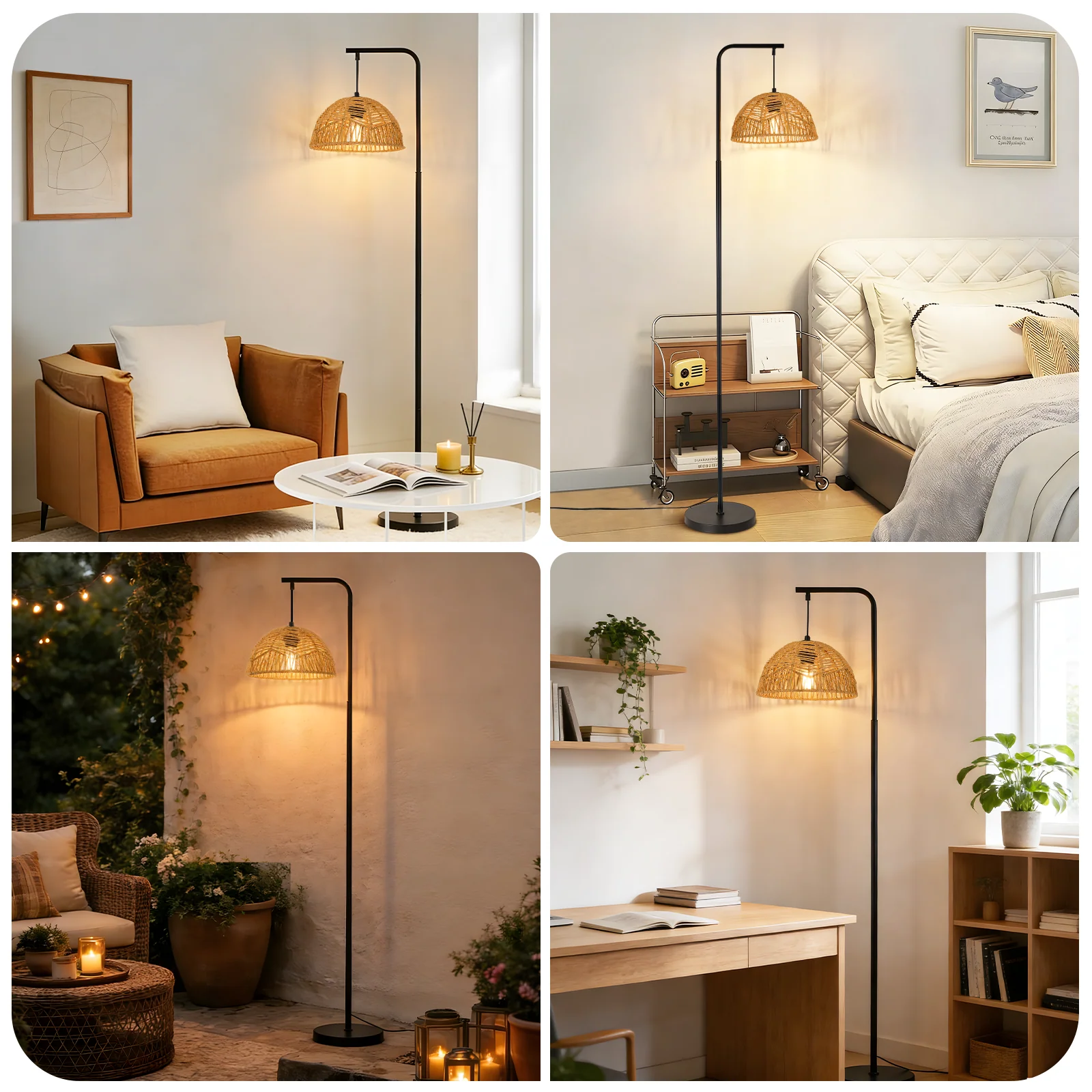 ZMH Stehlampe Boho Seil Schirm Schwarz E27 Standleuchte Für Wohnzimmer Schlafzimmer Esszimmer - Image 9