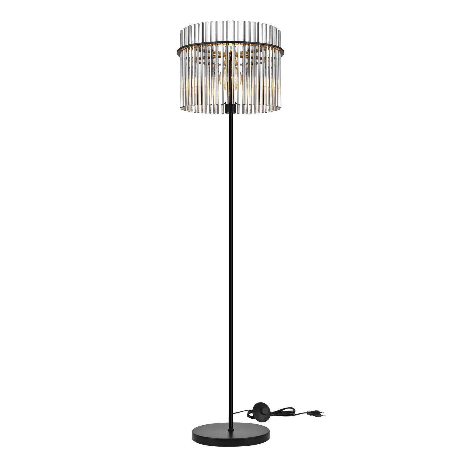 ZMH Stehlampe Schwarz Metall Modern E27 Glas mit Fußtaster Standleuchte für Schlafzimmer Büros