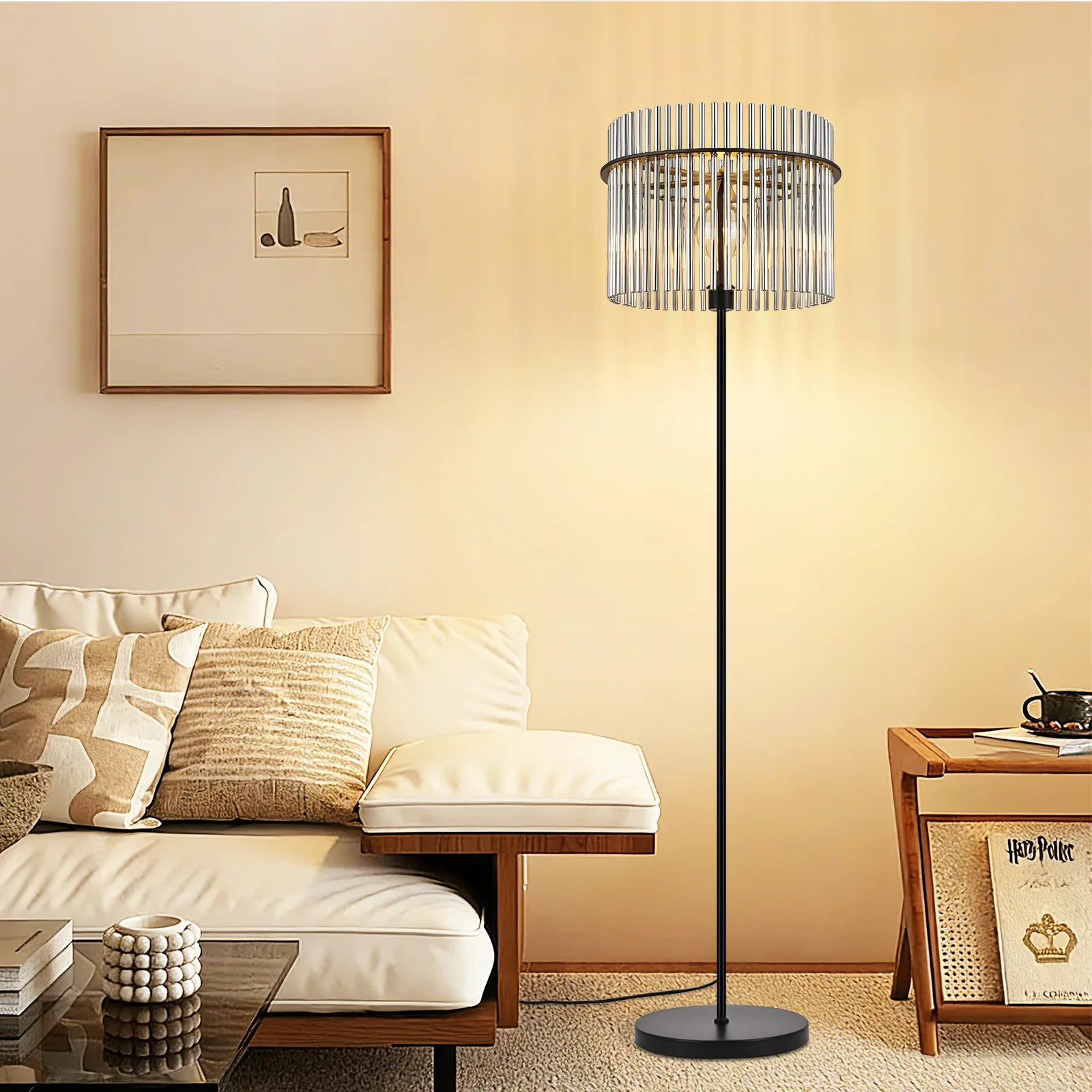 ZMH Stehlampe Schwarz Metall Modern E27 Glas mit Fußtaster Standleuchte für Schlafzimmer Büros - Image 10